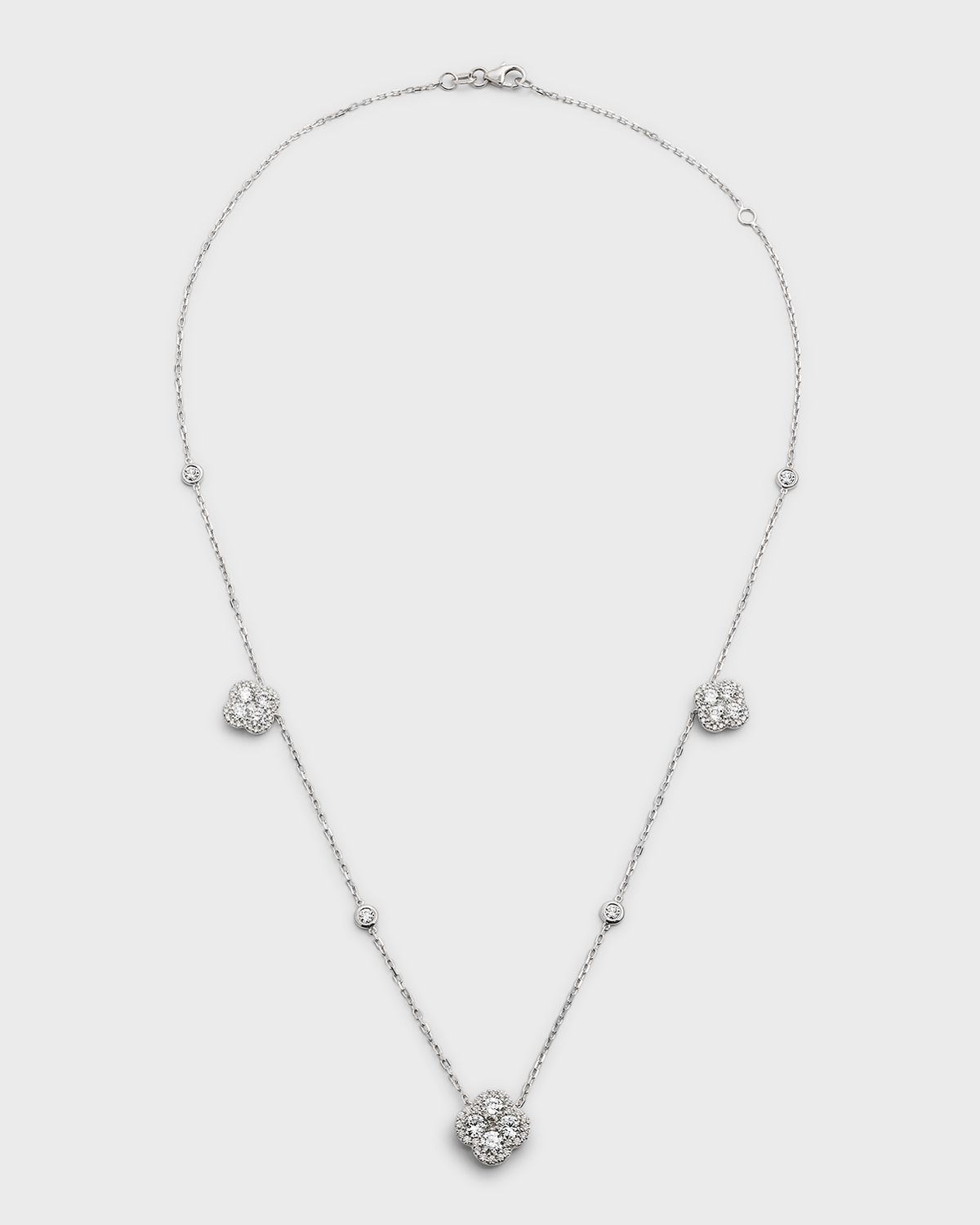 Neiman Marcus Diamonds 18K White Gold Diamond Flower Station Necklace, 18"L, 3.00tcw