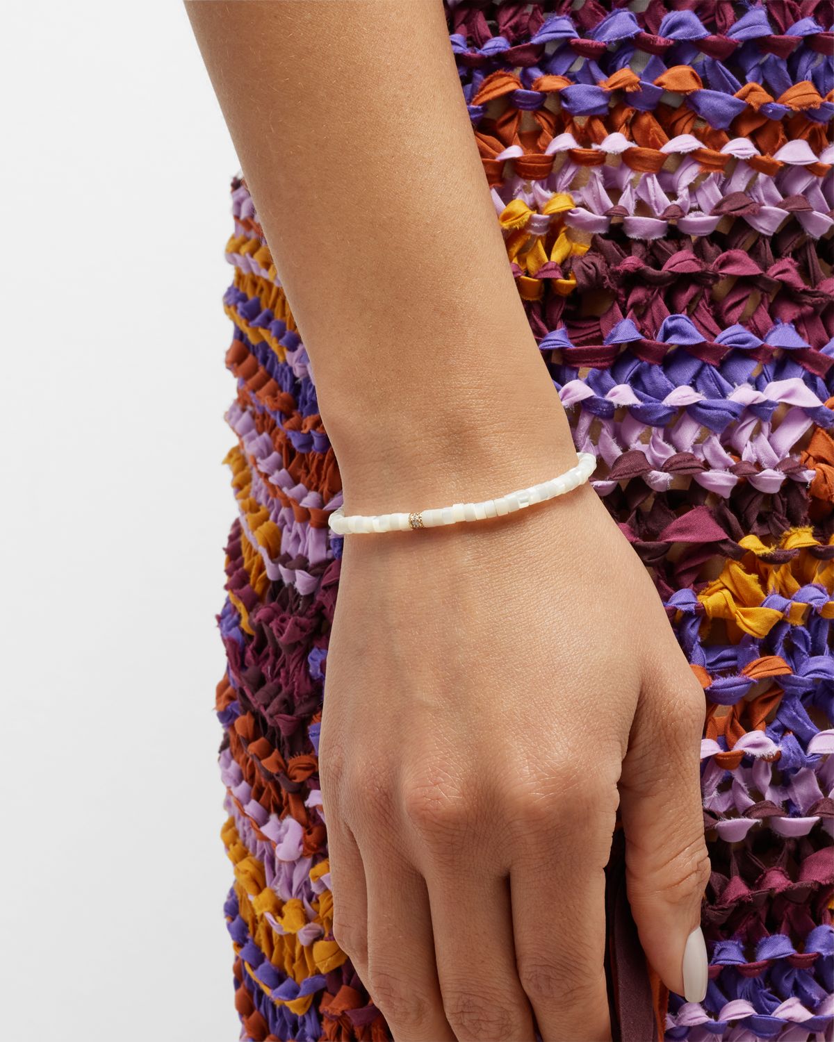 Sydney Evan 14K Yellow Gold Scallop Edge Pave Rondelle and Mother-of-Pearl Bracelet