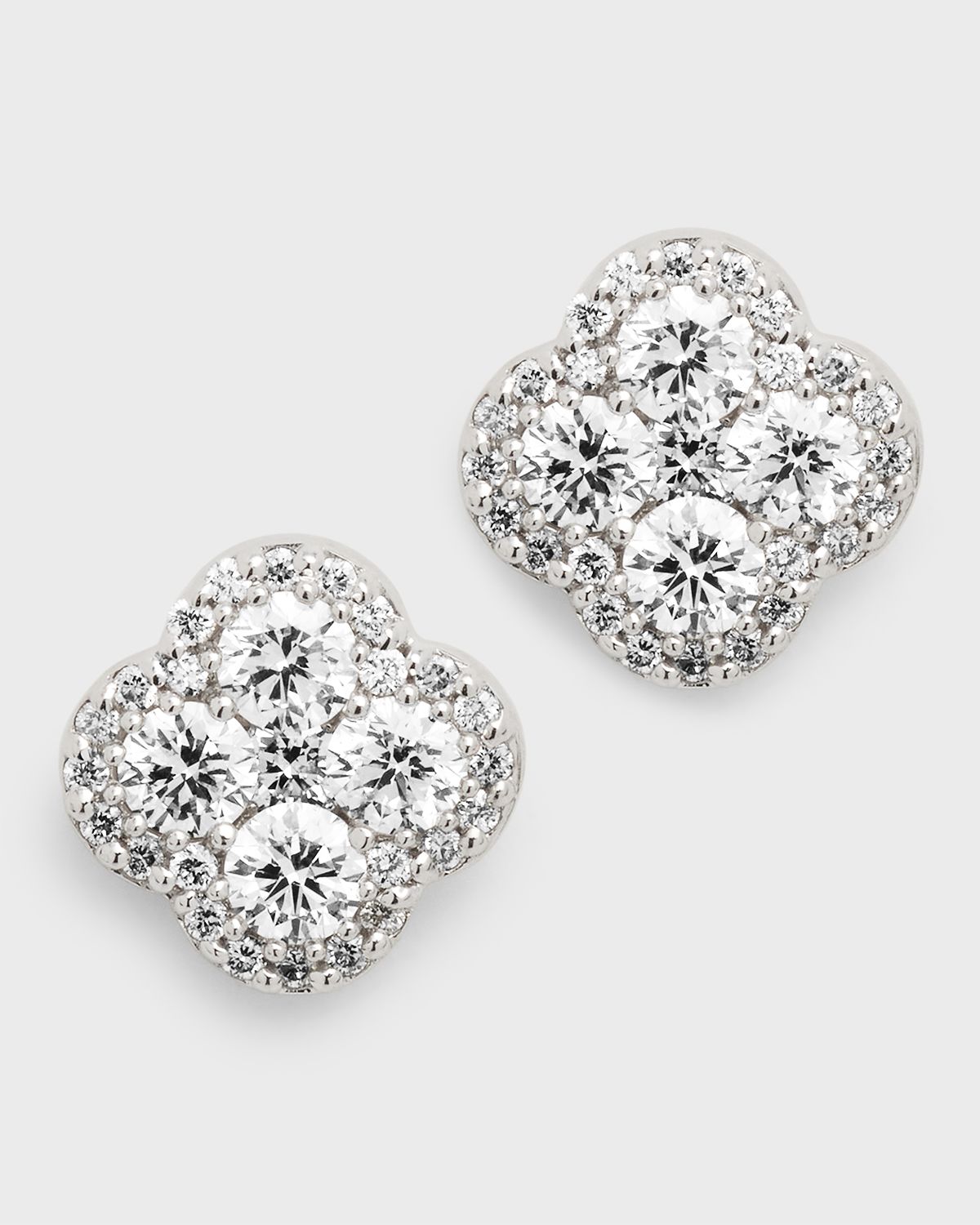 Neiman Marcus Diamonds 18K White Gold Diamond Flower Stud Earrings, 1.36tcw, 0.4"L / 0.4"W