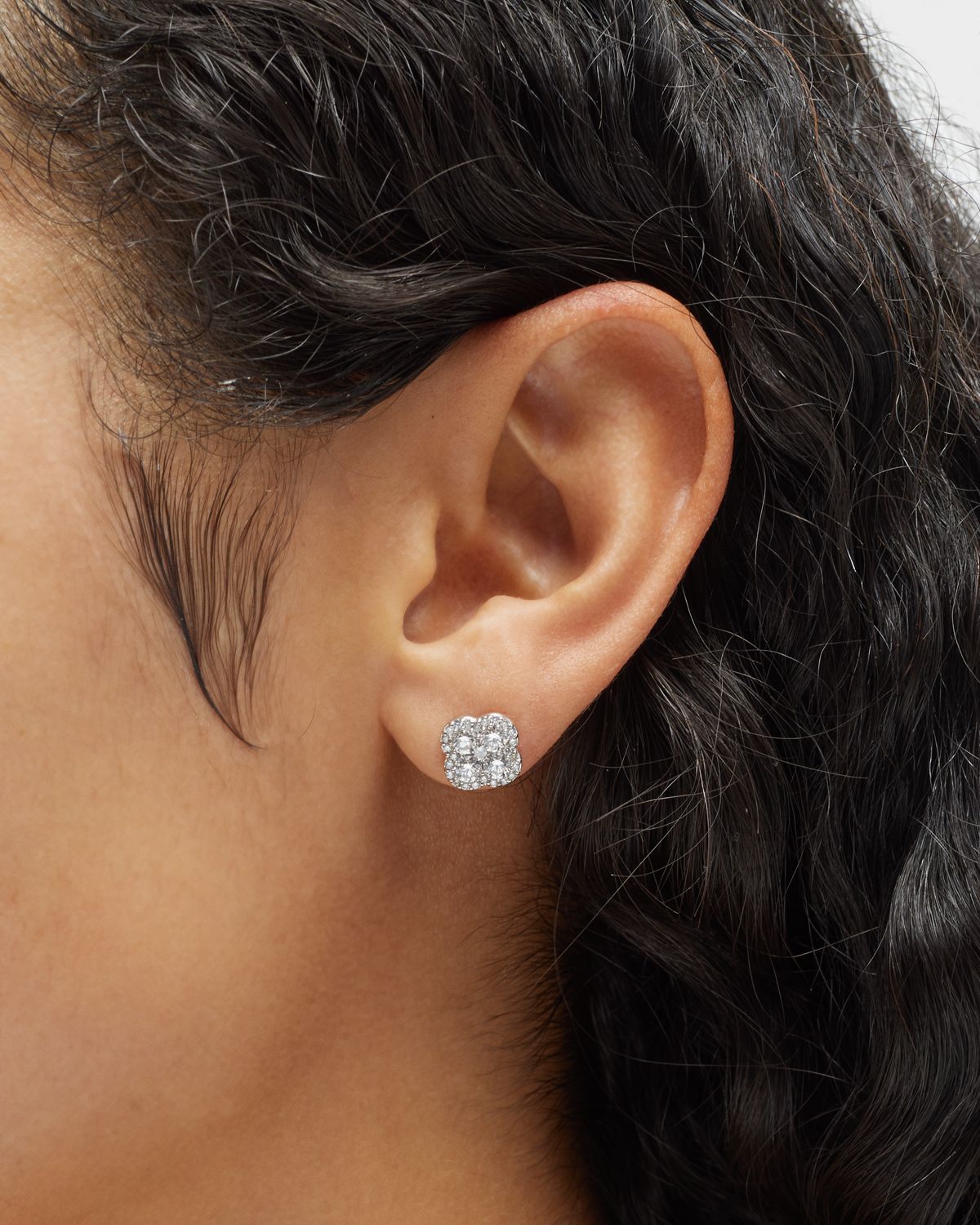 Neiman Marcus Diamonds 18K White Gold Diamond Flower Stud Earrings, 1.36tcw, 0.4"L / 0.4"W