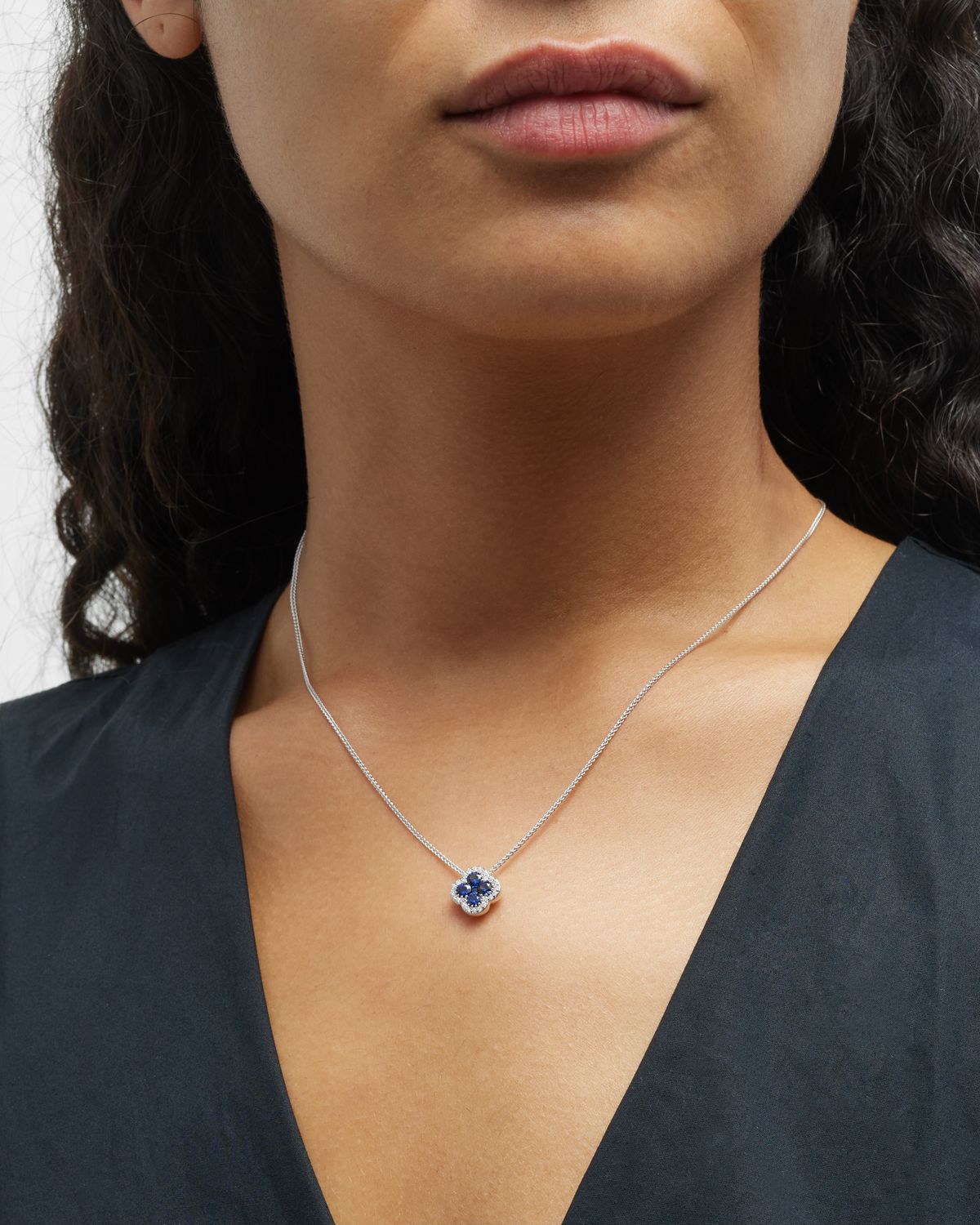 Neiman Marcus Diamonds 18k White Gold Diamond and Sapphire Pendant Necklace, 18"L, 0.80tcw