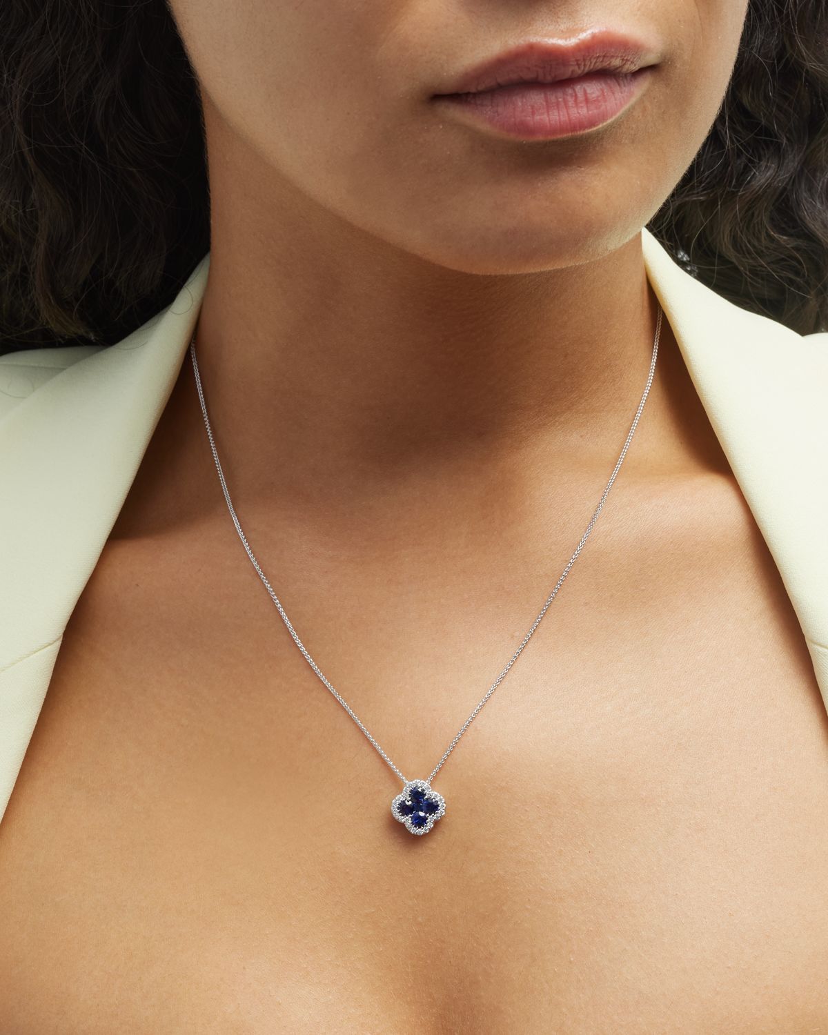 Neiman Marcus Diamonds 18k White Gold Diamond and Sapphire Pendant Necklace