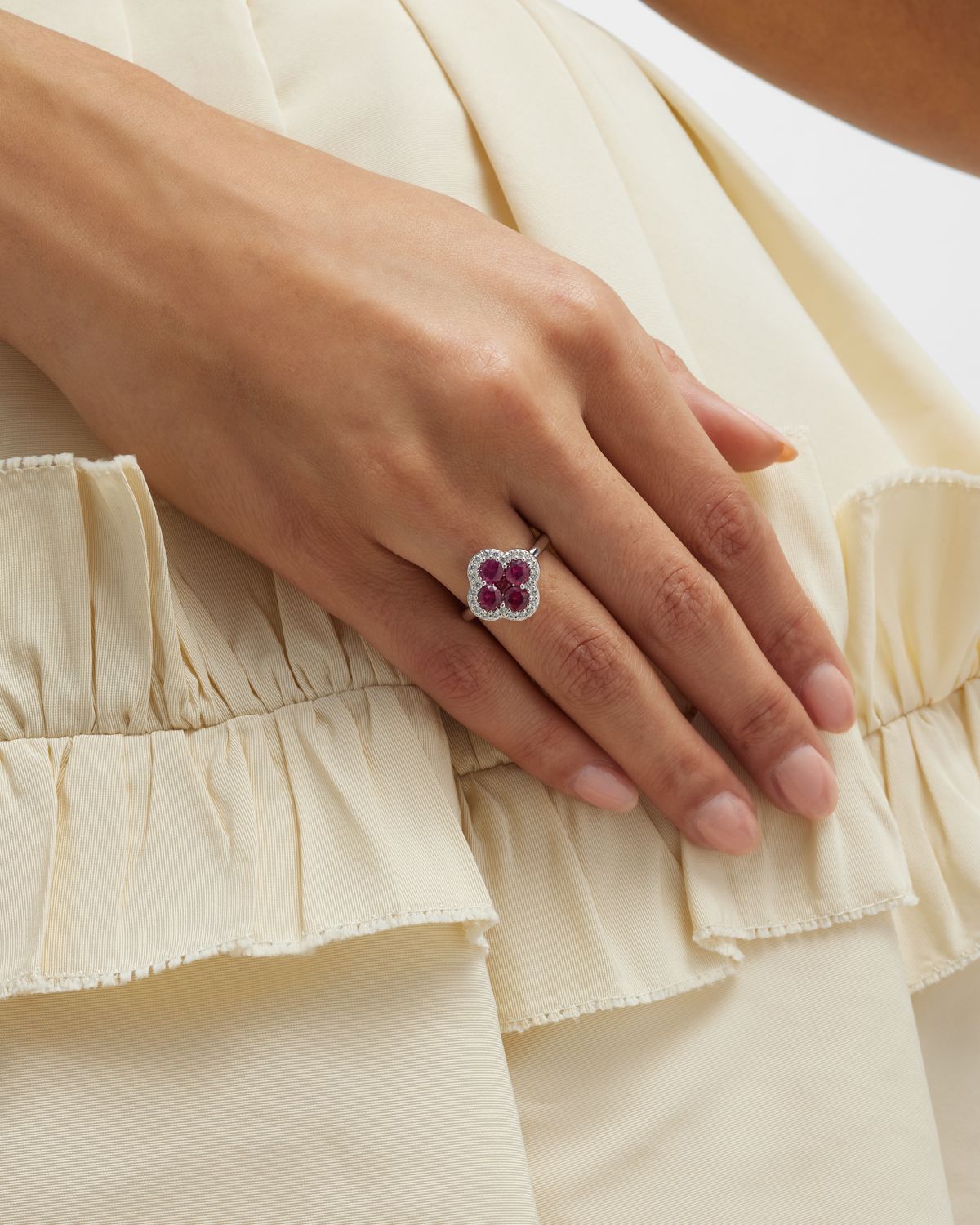 Neiman Marcus Diamonds 18K Ruby and Diamond Flower Ring, Size 6.75, 2.31tcw