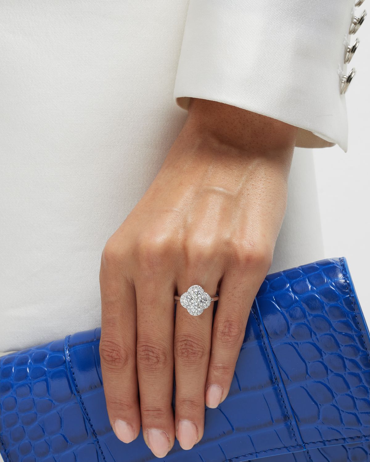 Neiman Marcus Diamonds 18K White Gold Diamond Flower Ring, Size 6.75, 1.93tcw