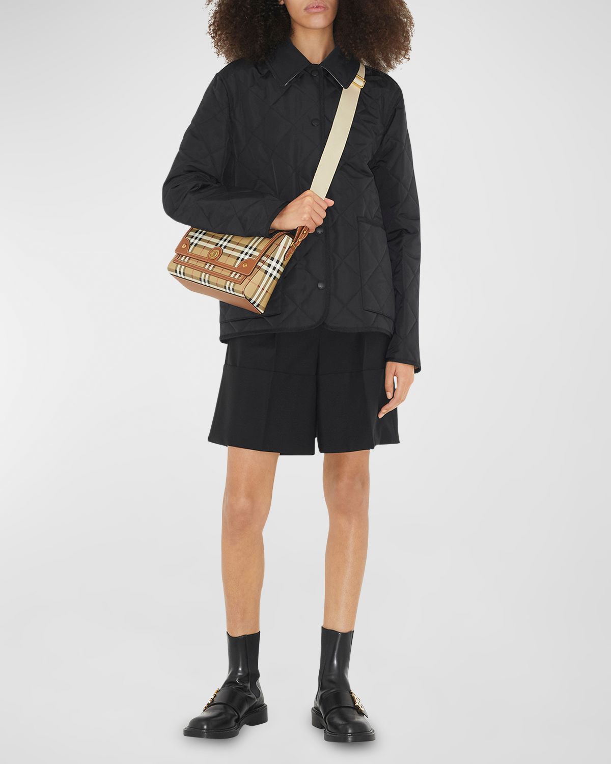 Burberry Note Check Flap Crossbody Bag