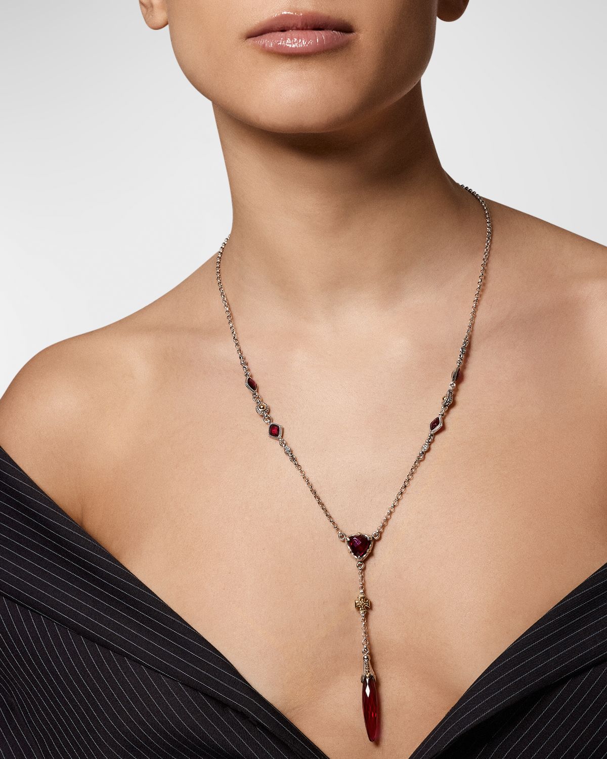 Konstantino Pink Corundum Y Drop Necklace