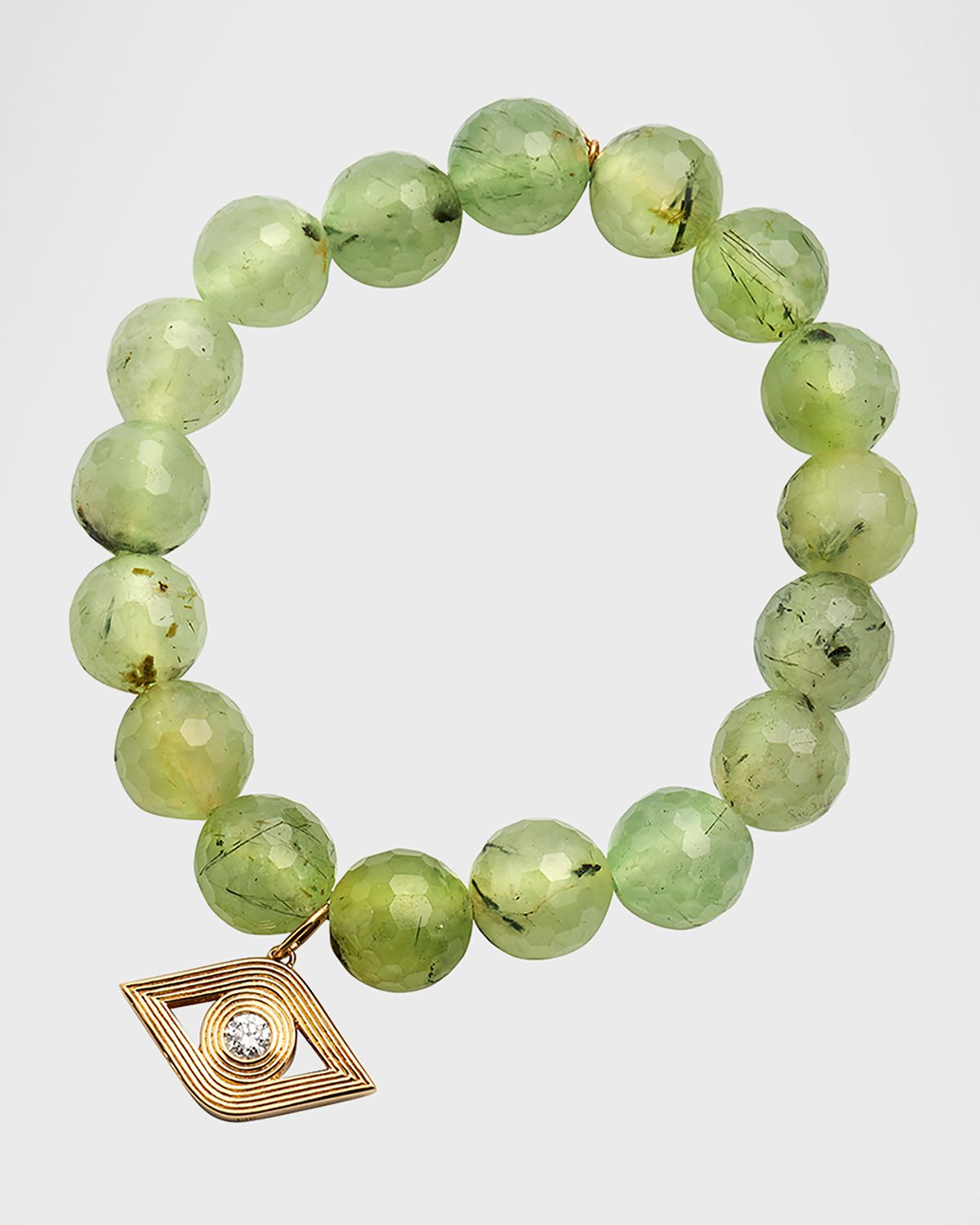 Sydney Evan 14k Gold Prehnite Beaded Bracelet with Diamond Evil Eye Charm