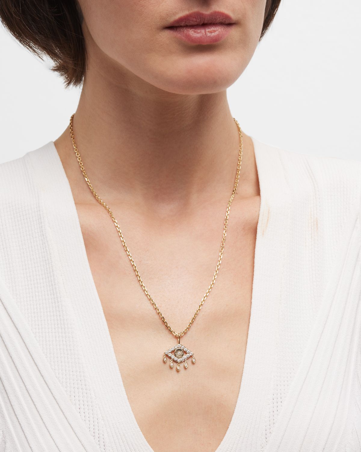 Sydney Evan 14k Gold Diamond Evil Eye Pendant Necklace
