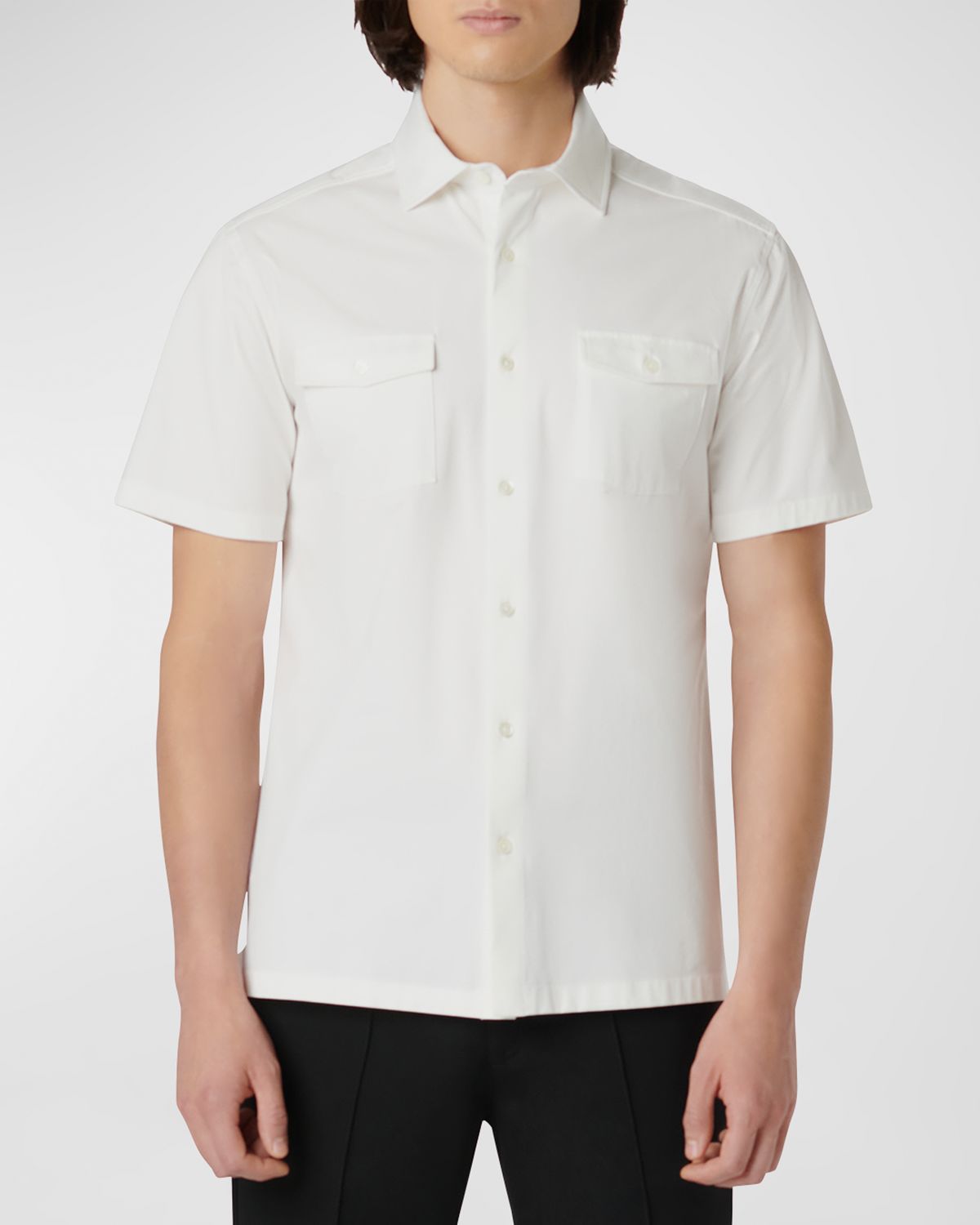 Bugatchi Men 's OoohCotton Short-Sleeve Shirt with Chest Pockets