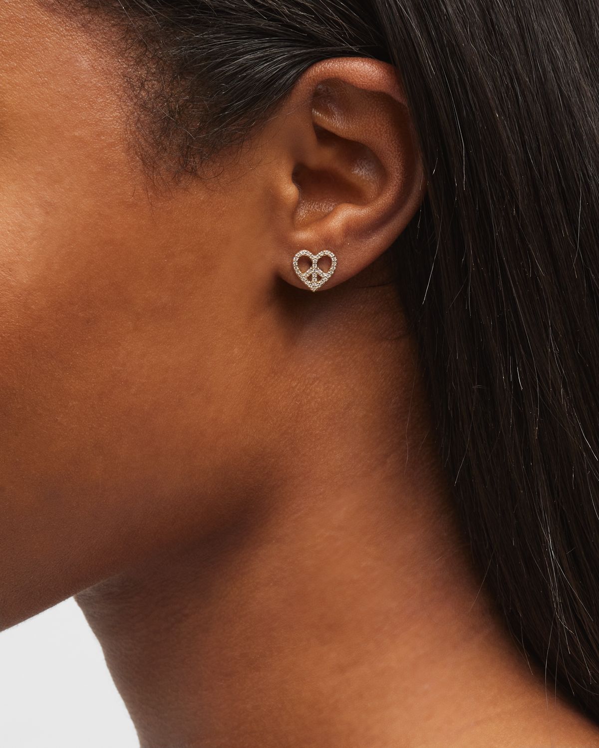 Sydney Evan Heart-Shaped Diamond Peace Sign Single Earring