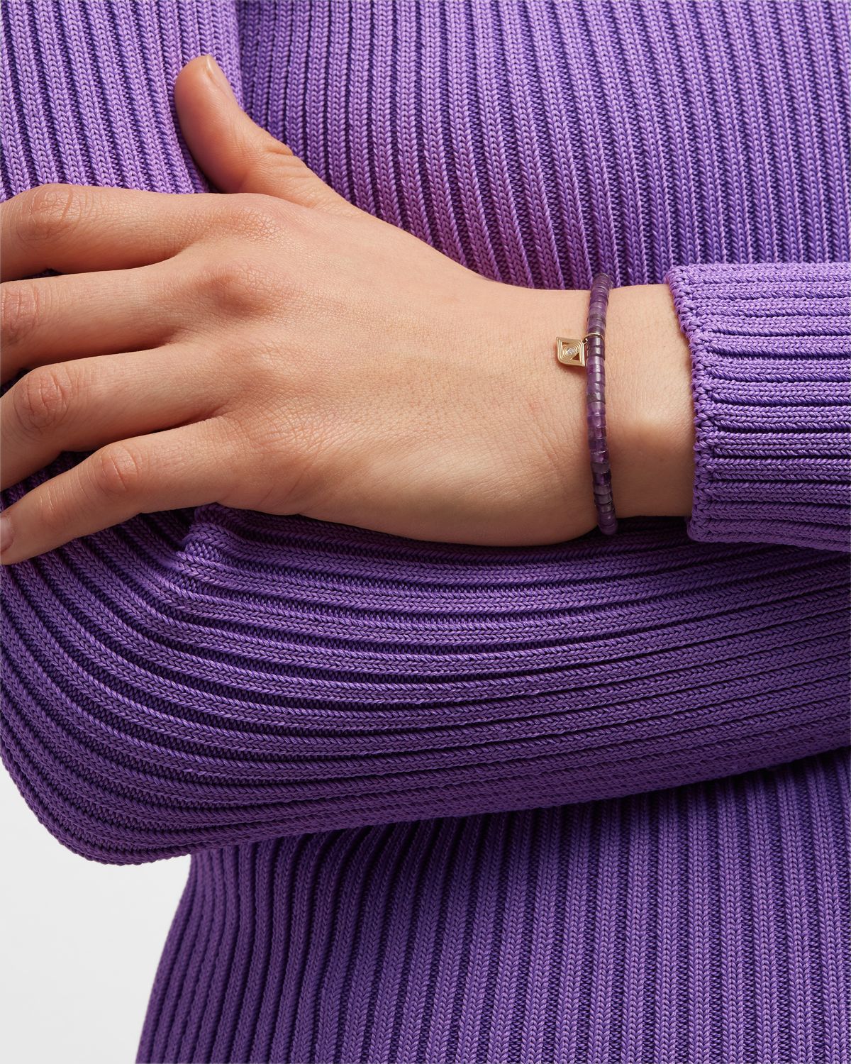 Sydney Evan 14k Gold Amethyst Beaded Bracelet with Diamond Evil Eye Charm