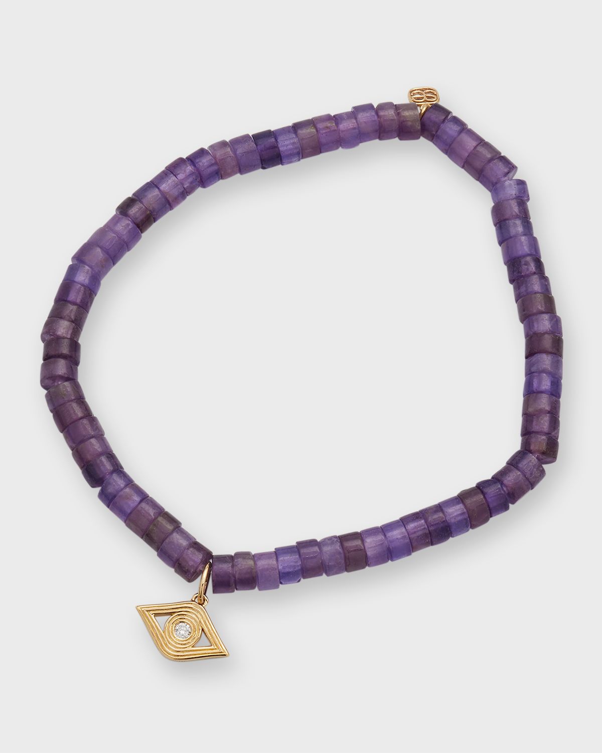 Sydney Evan 14k Gold Amethyst Beaded Bracelet with Diamond Evil Eye Charm