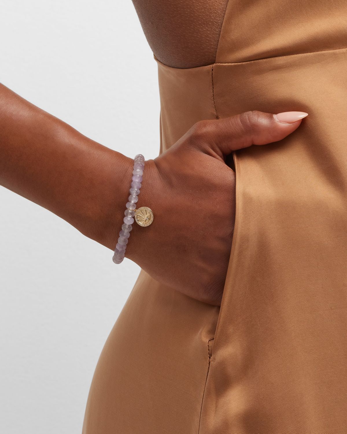 Sydney Evan 14K Evil Eye with Rays Coin on Lavender Amethyst Bracelet