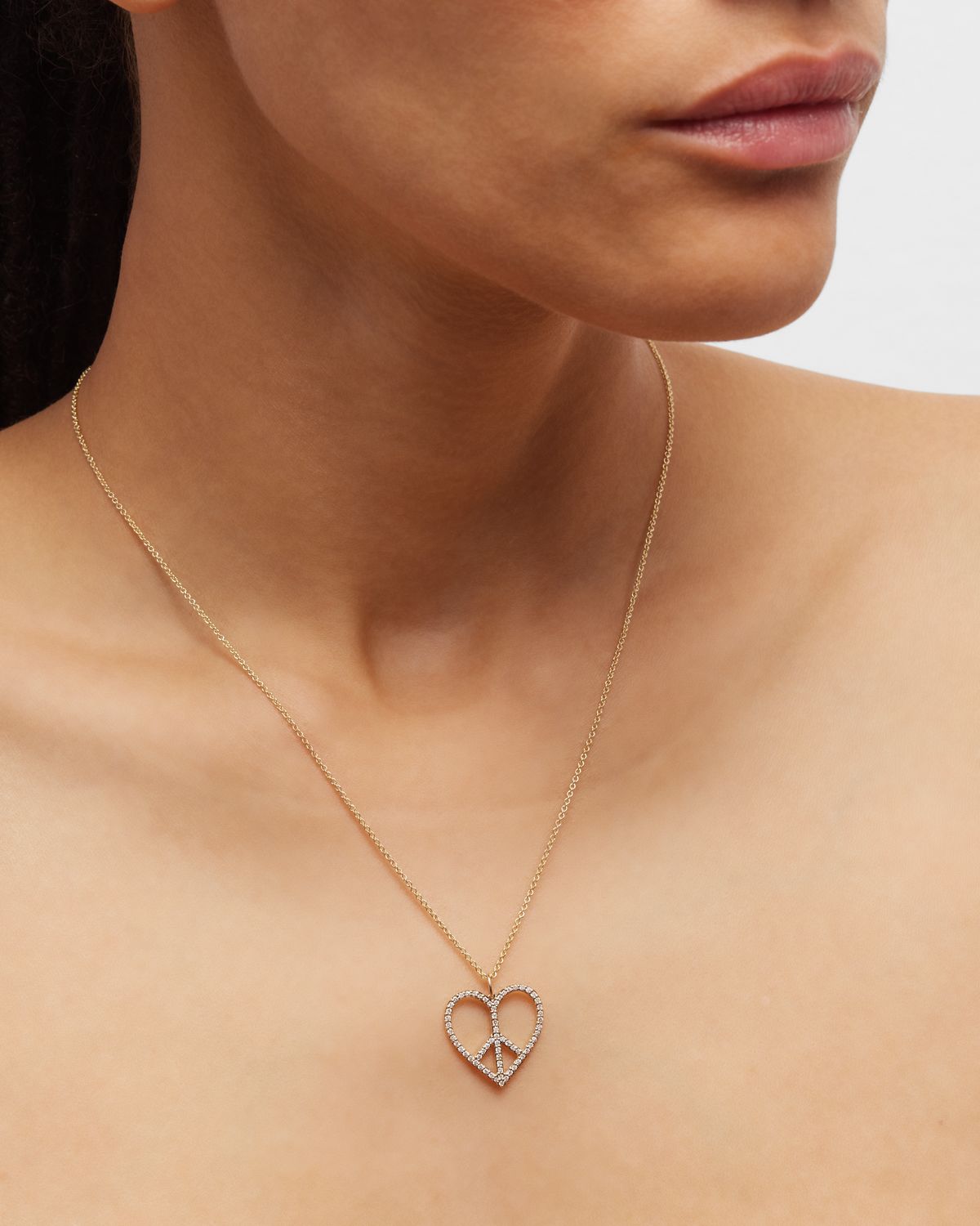 Sydney Evan XL Diamond Pave Peace Sign Heart Pendant Necklace