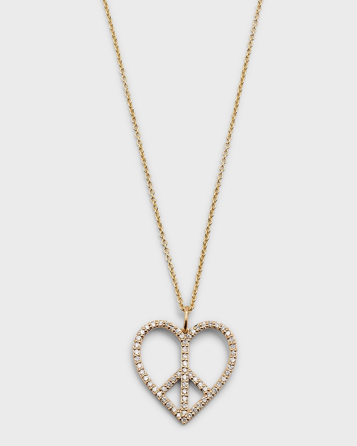 Sydney Evan XL Diamond Pave Peace Sign Heart Pendant Necklace