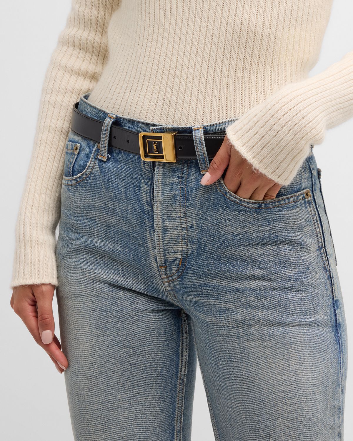 Saint Laurent YSL Buckle Leather Belt