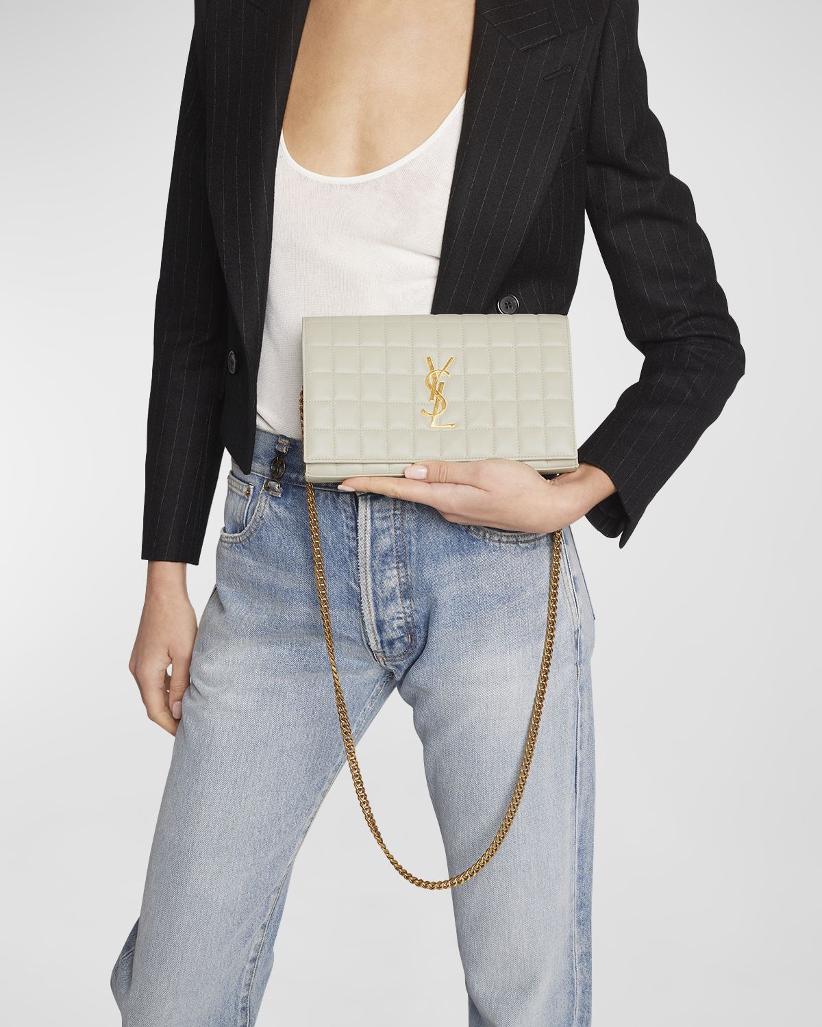 Saint Laurent Cassandre YSL Wallet on Chain in Quilted Smooth Leather