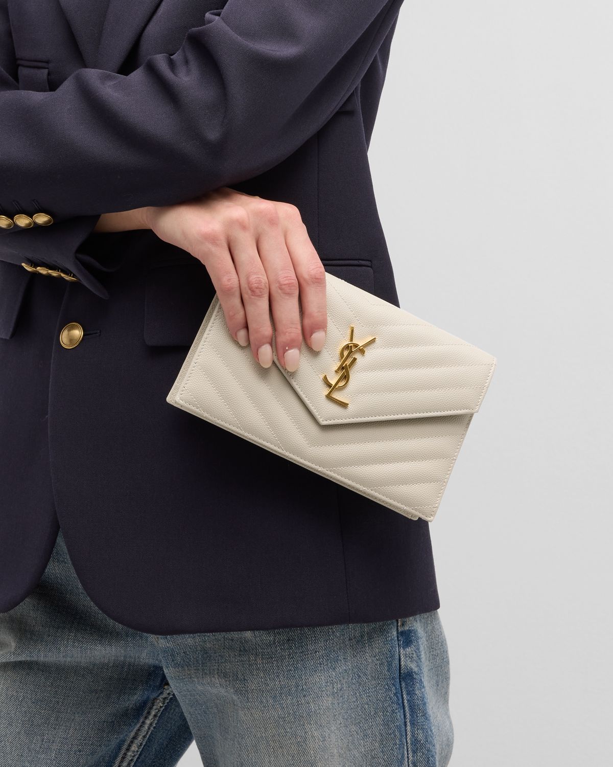 Saint Laurent YSL Monogram Small Wallet on Chain in Grained Leather