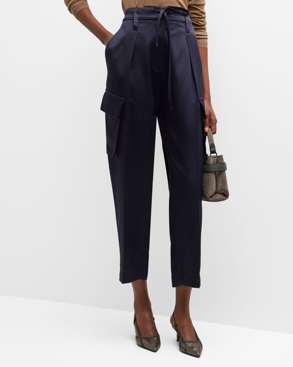 Brunello Cucinelli Straight-Leg Ankle Satin Cargo Pants