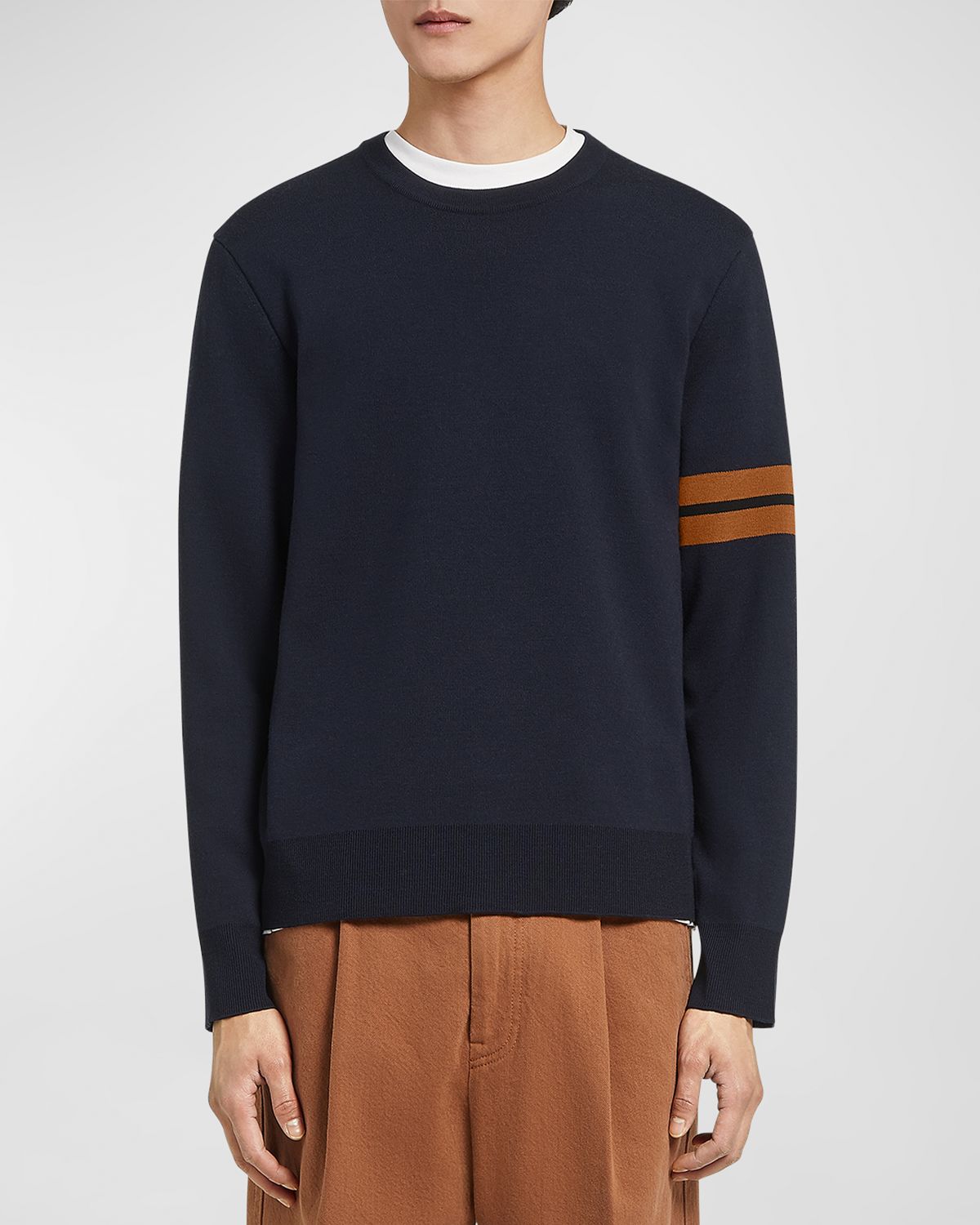 ZEGNA Men 's Signifier Stripe Wool Crewneck Sweater