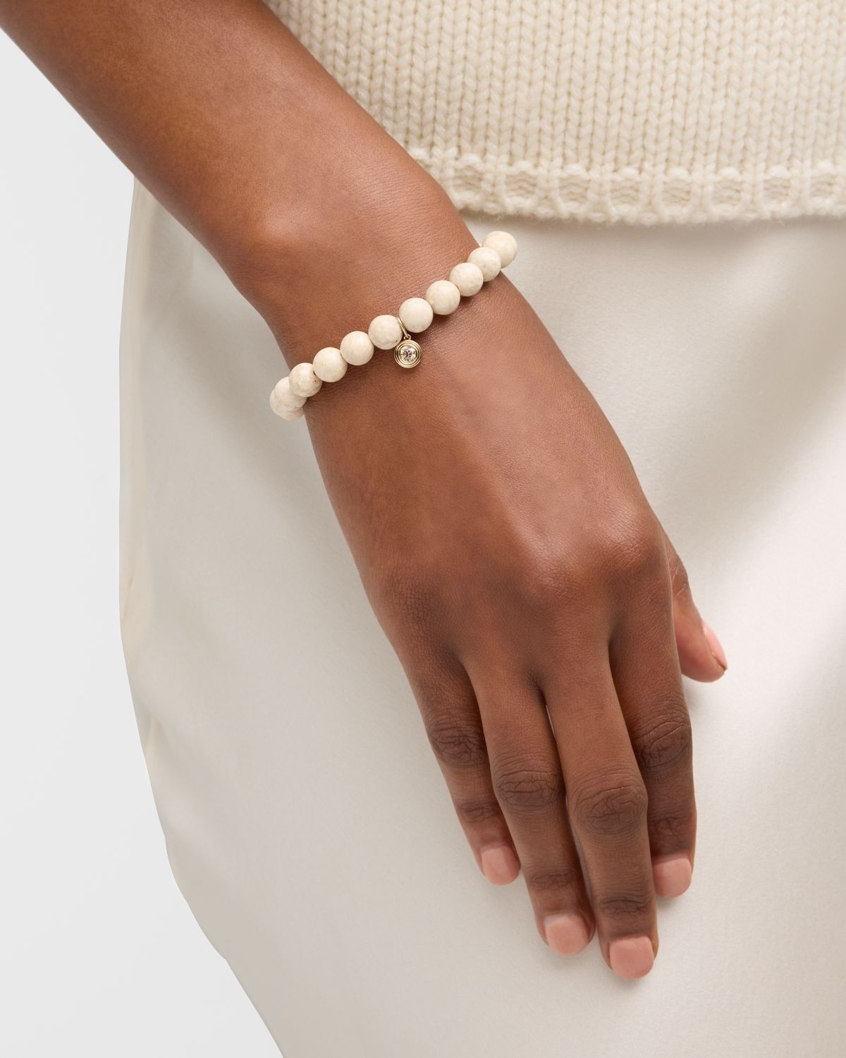 Sydney Evan 14k Cream Jasper and Fluted Brown Diamond Charm Bracelet
