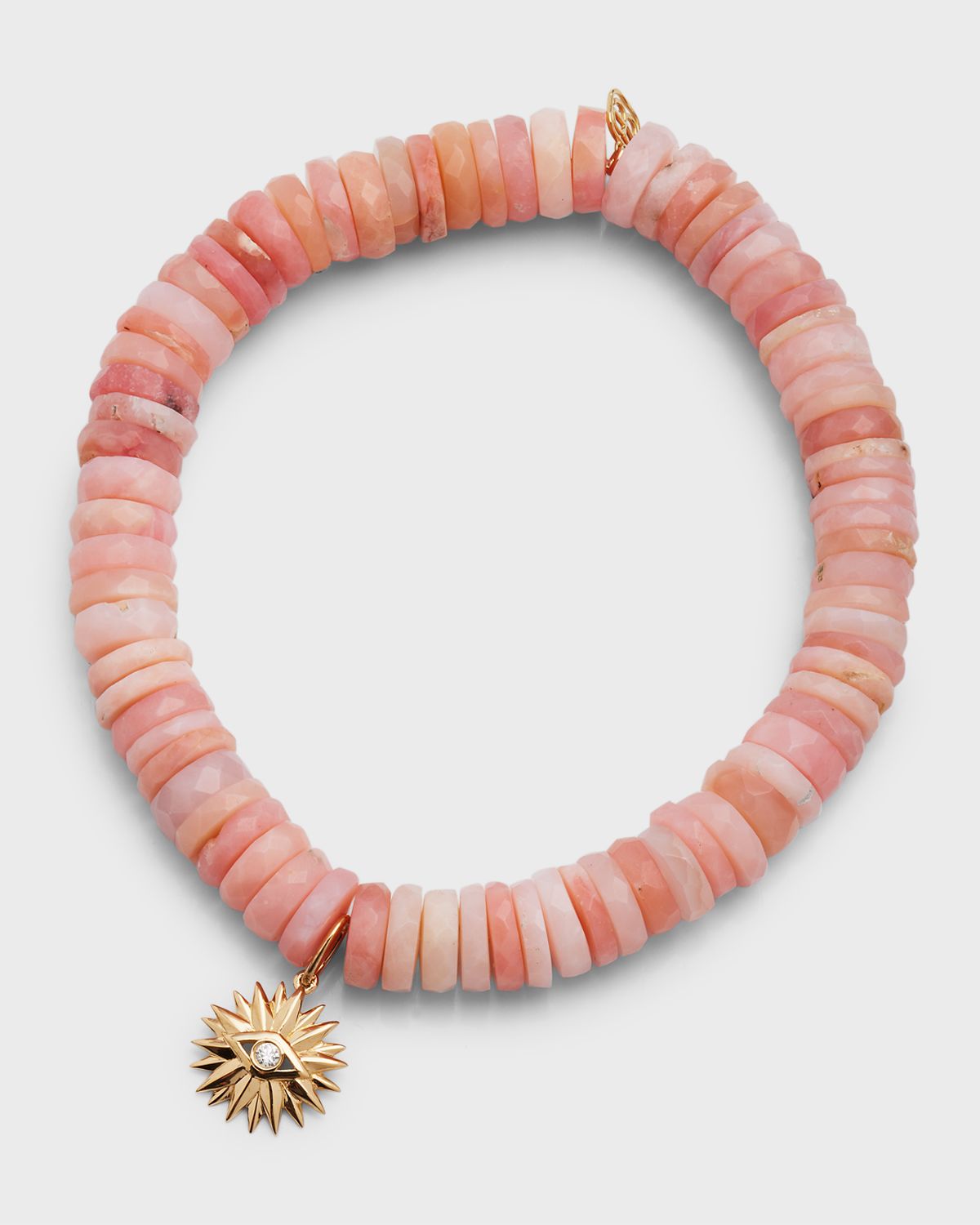 Sydney Evan 14k Pink Opal Wheel Bracelet with Diamond Evil Eye Charm