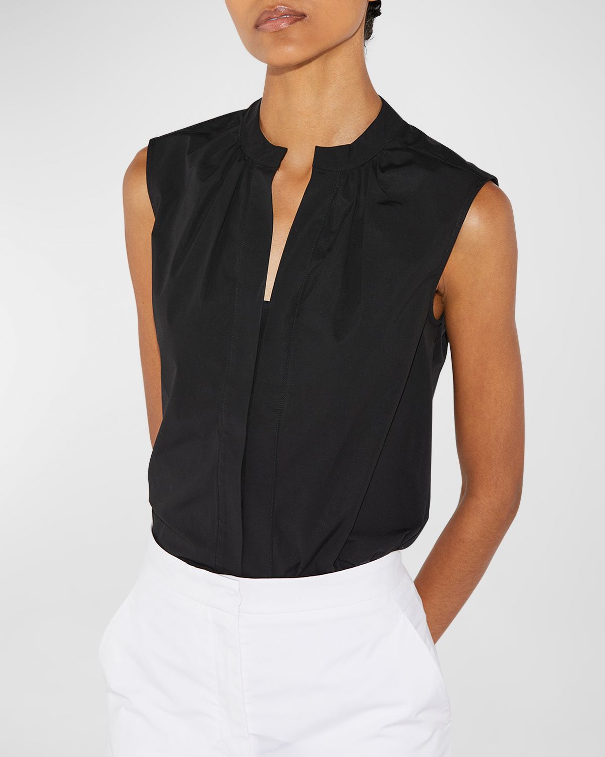 CALLAS Milano Olympia Ruched Sleeveless Cotton Blouse