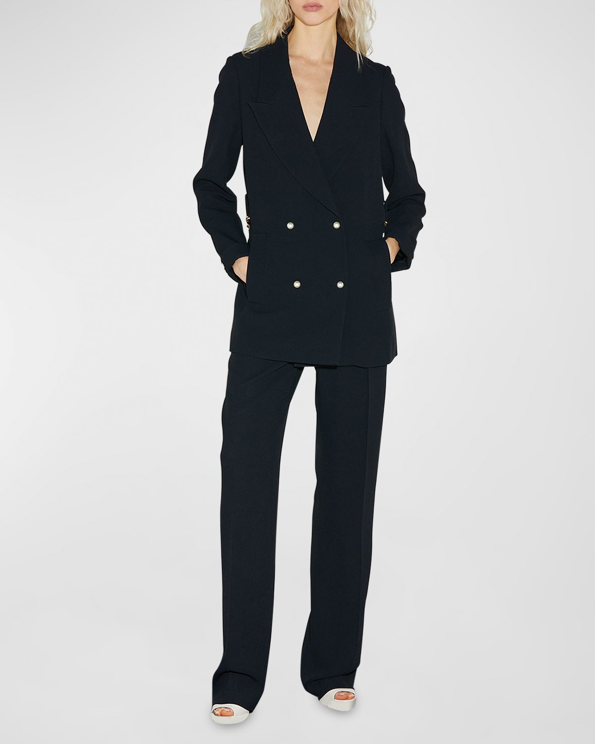CALLAS Milano Chain-Embellished Double-Breasted Crepe Blazer