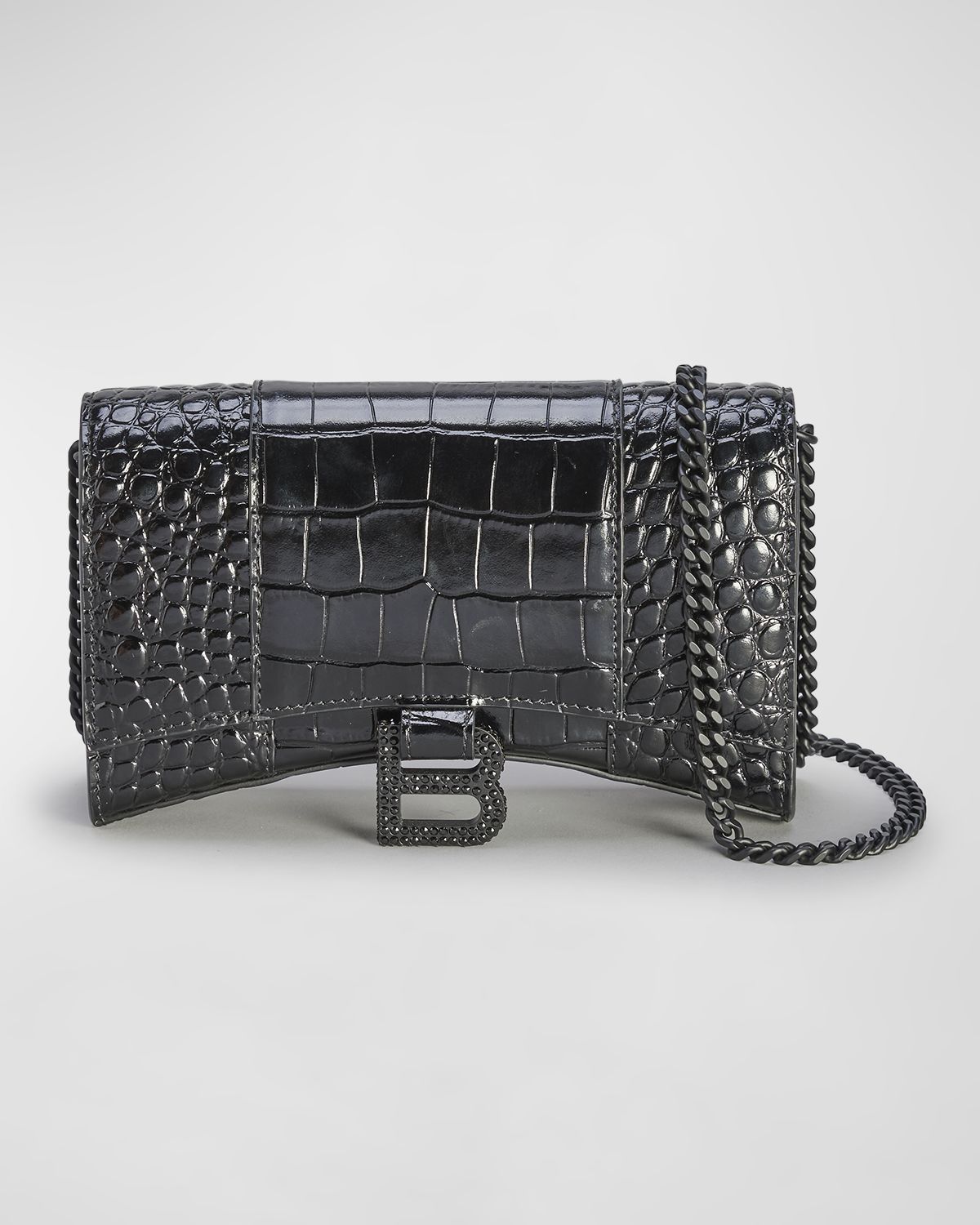 Balenciaga Hourglass Croc-Embossed Wallet on Chain