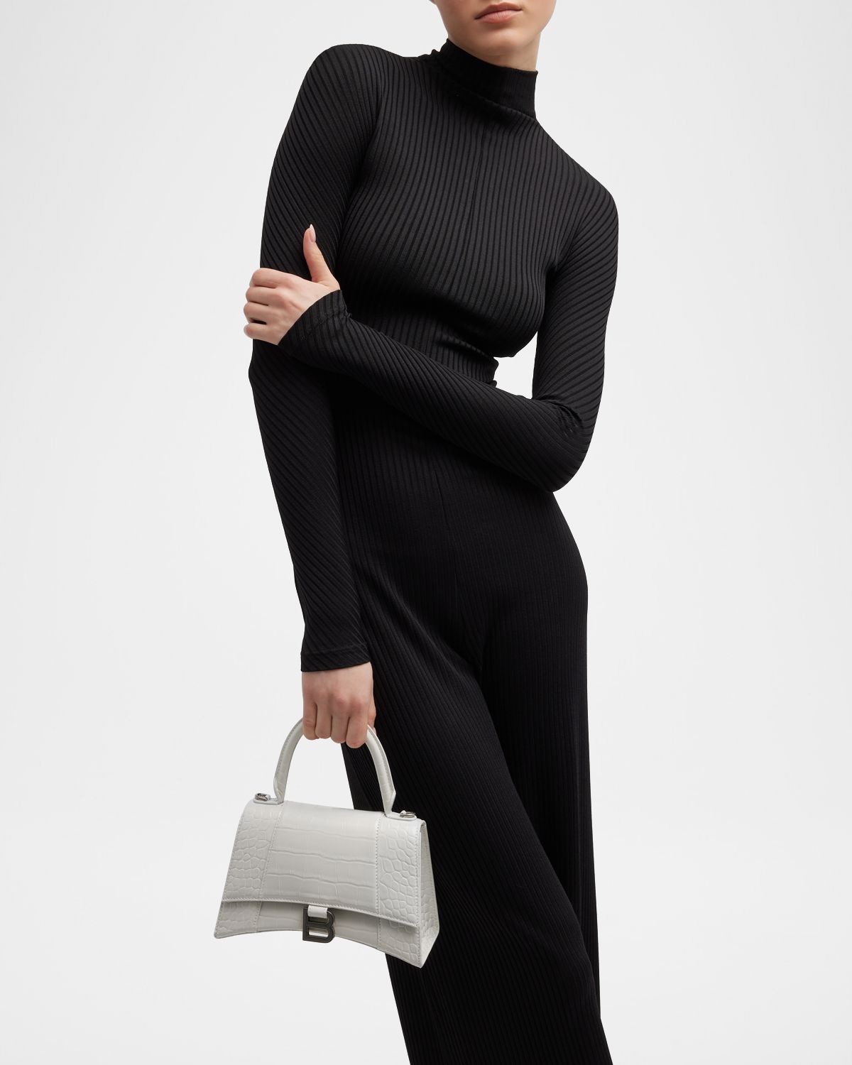 Balenciaga Hourglass Small Croc-Embossed Bag