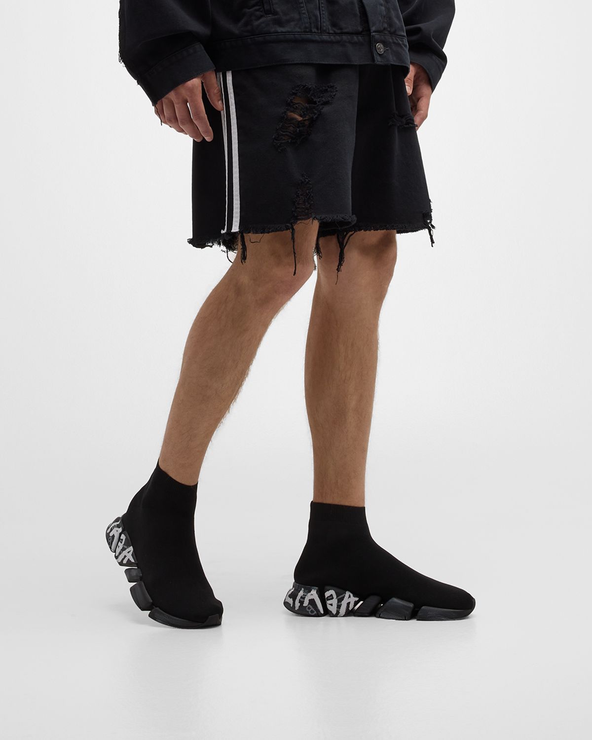 Balenciaga Men 's Speed 2.0 Lt Graffiti Logo Knit Sneakers