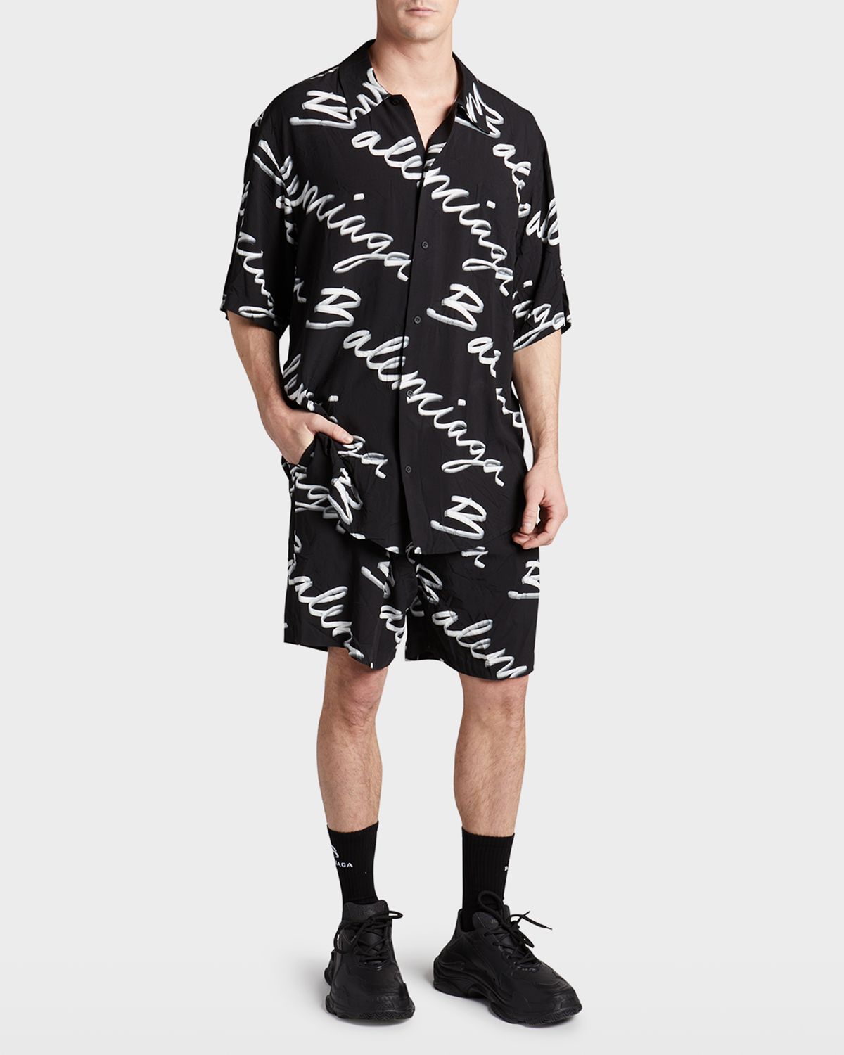 Balenciaga Men 's Scribble Logo Sport Shirt