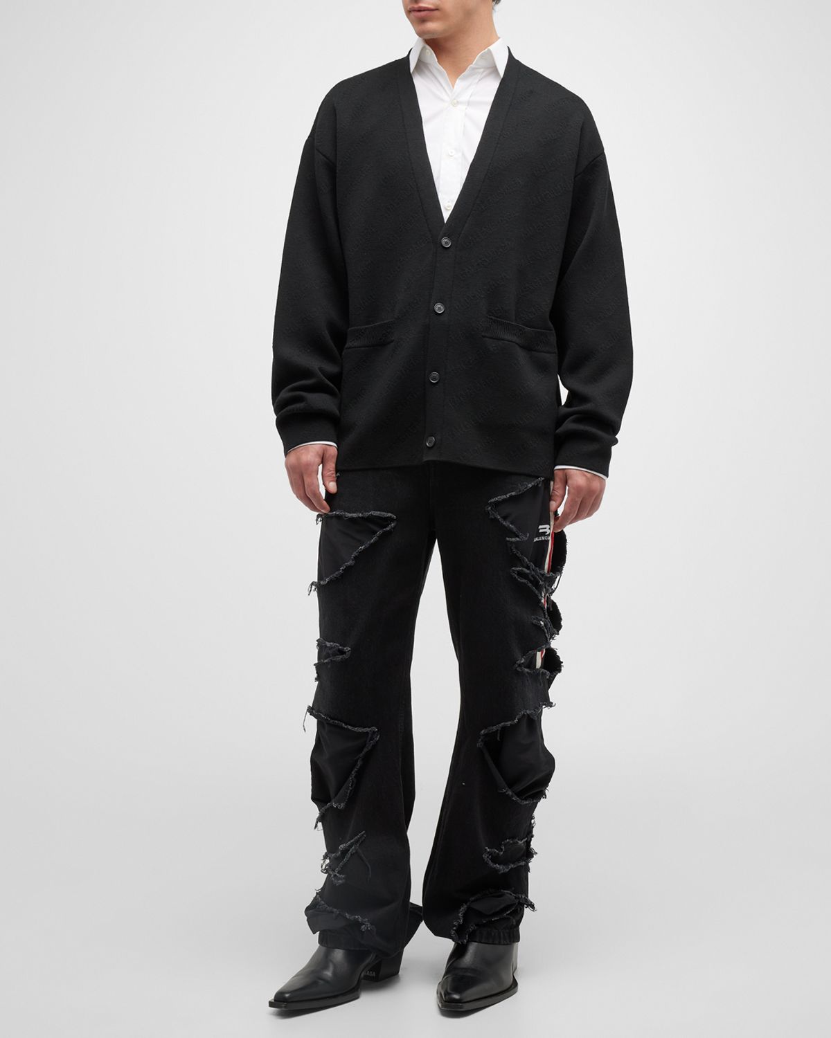 Balenciaga Men 's Allover Tonal Logo Cardigan Sweater