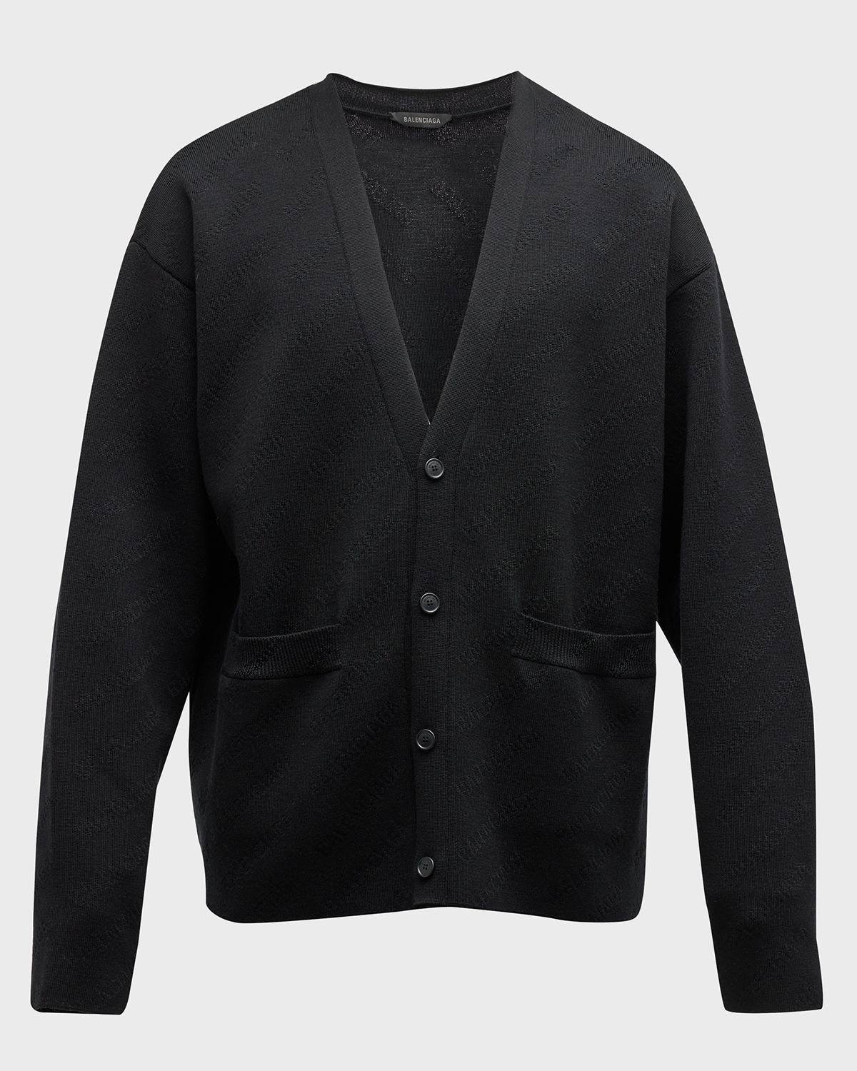 Balenciaga Men 's Allover Tonal Logo Cardigan Sweater