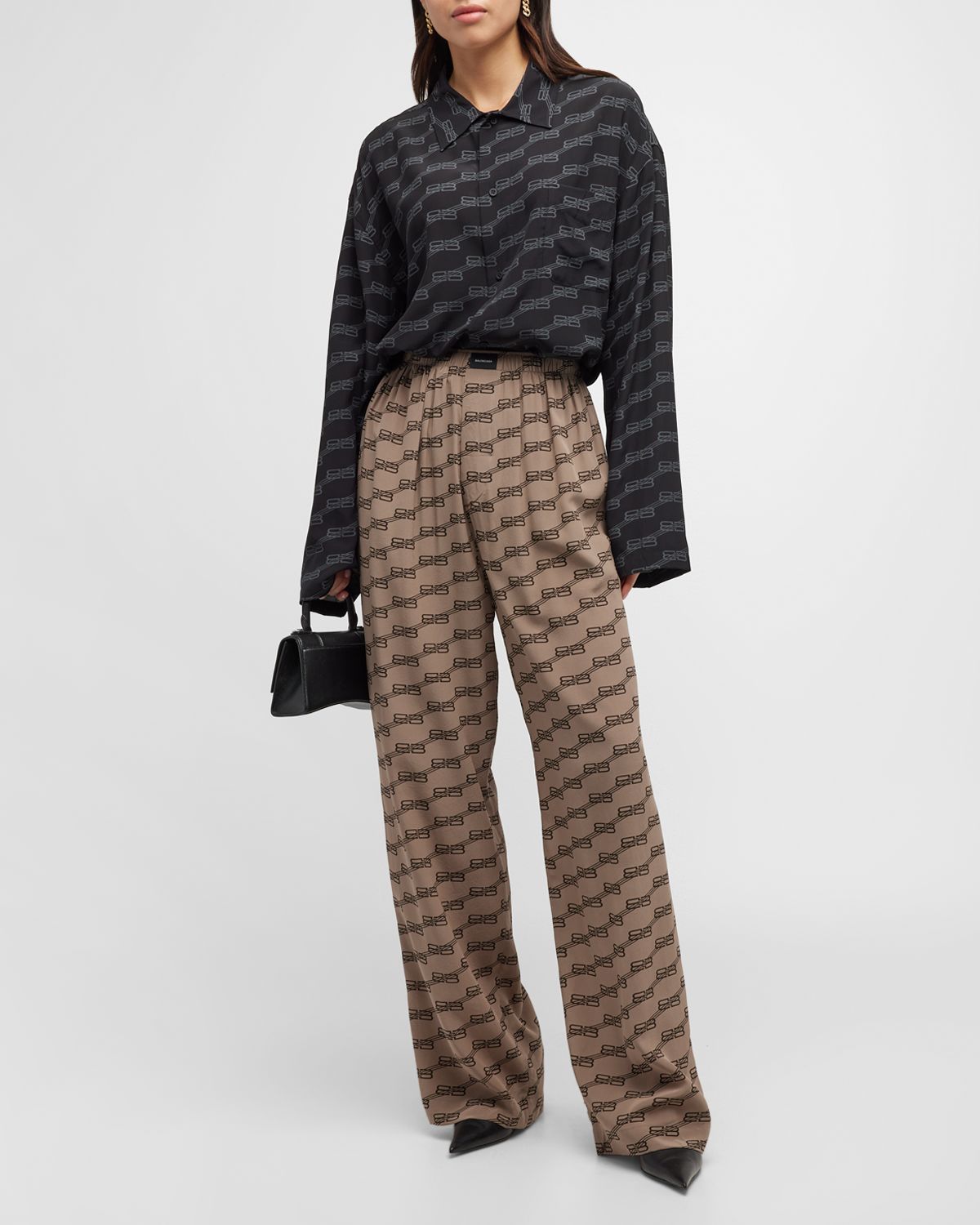 Balenciaga BB Logo Straight-Leg Silk Pajama Pants