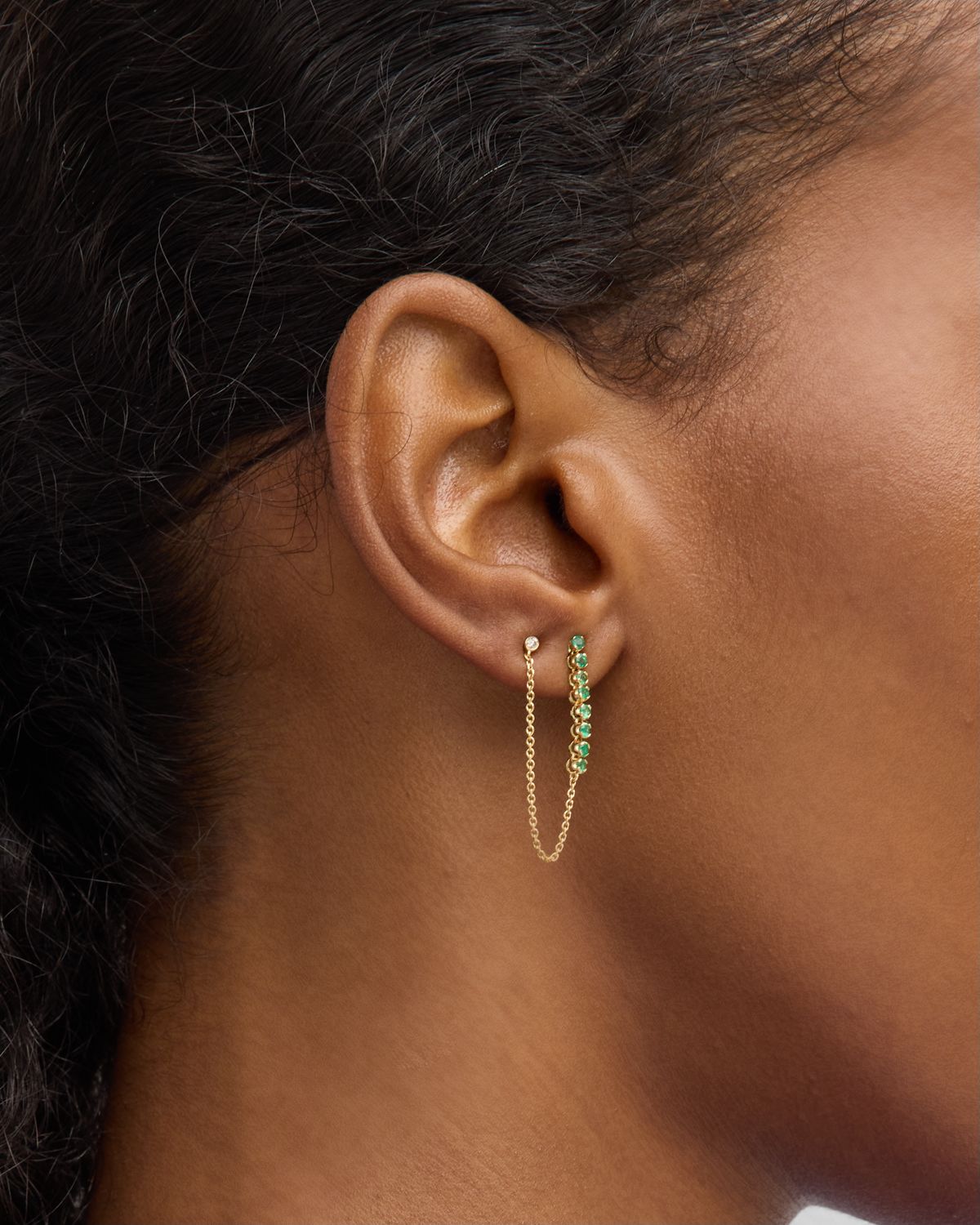 Kastel Jewelry 14k Emerald and Diamond Chain Earring, Single