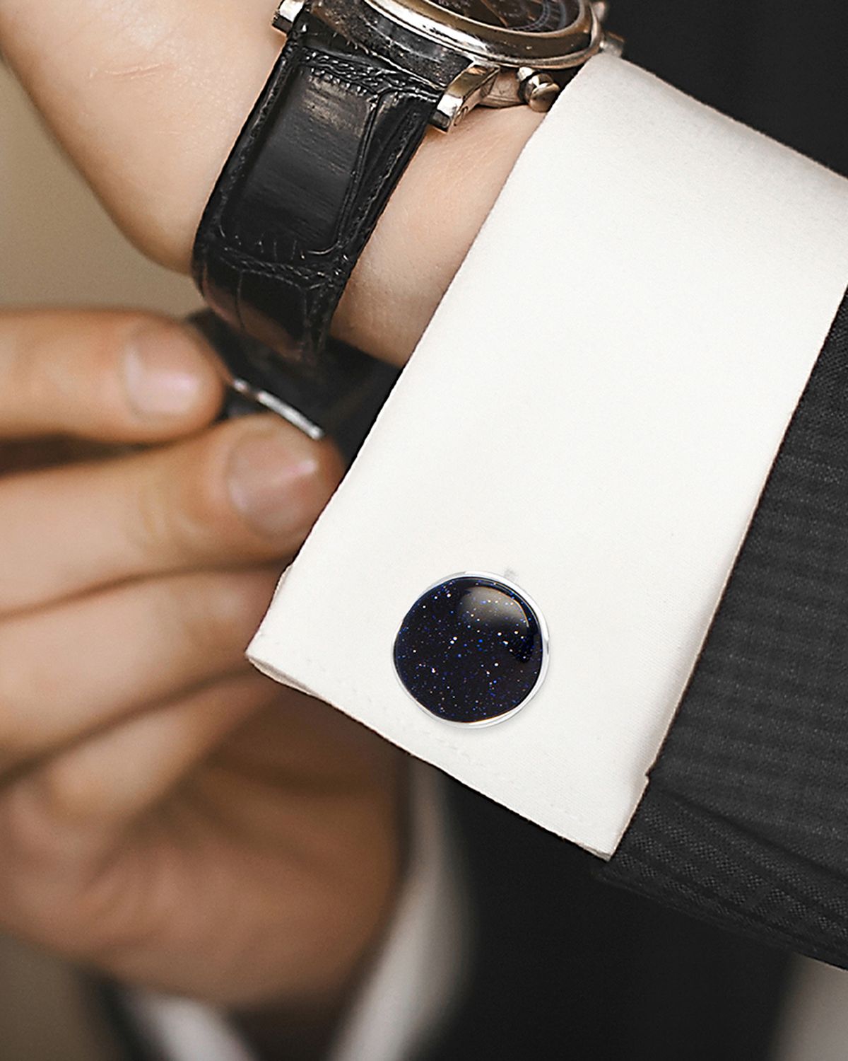 Cufflinks Inc. Men 's Sterling Silver Round Blue Goldstone Cufflinks