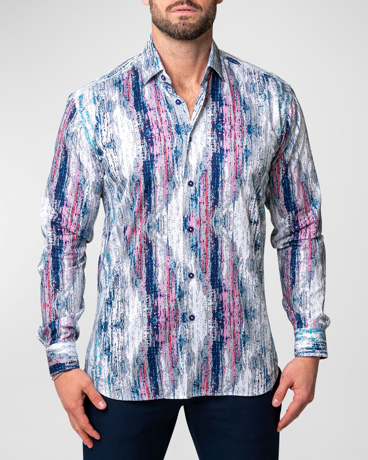 Maceoo Men 's Fibonacci Multi-Stripe Dress Shirt