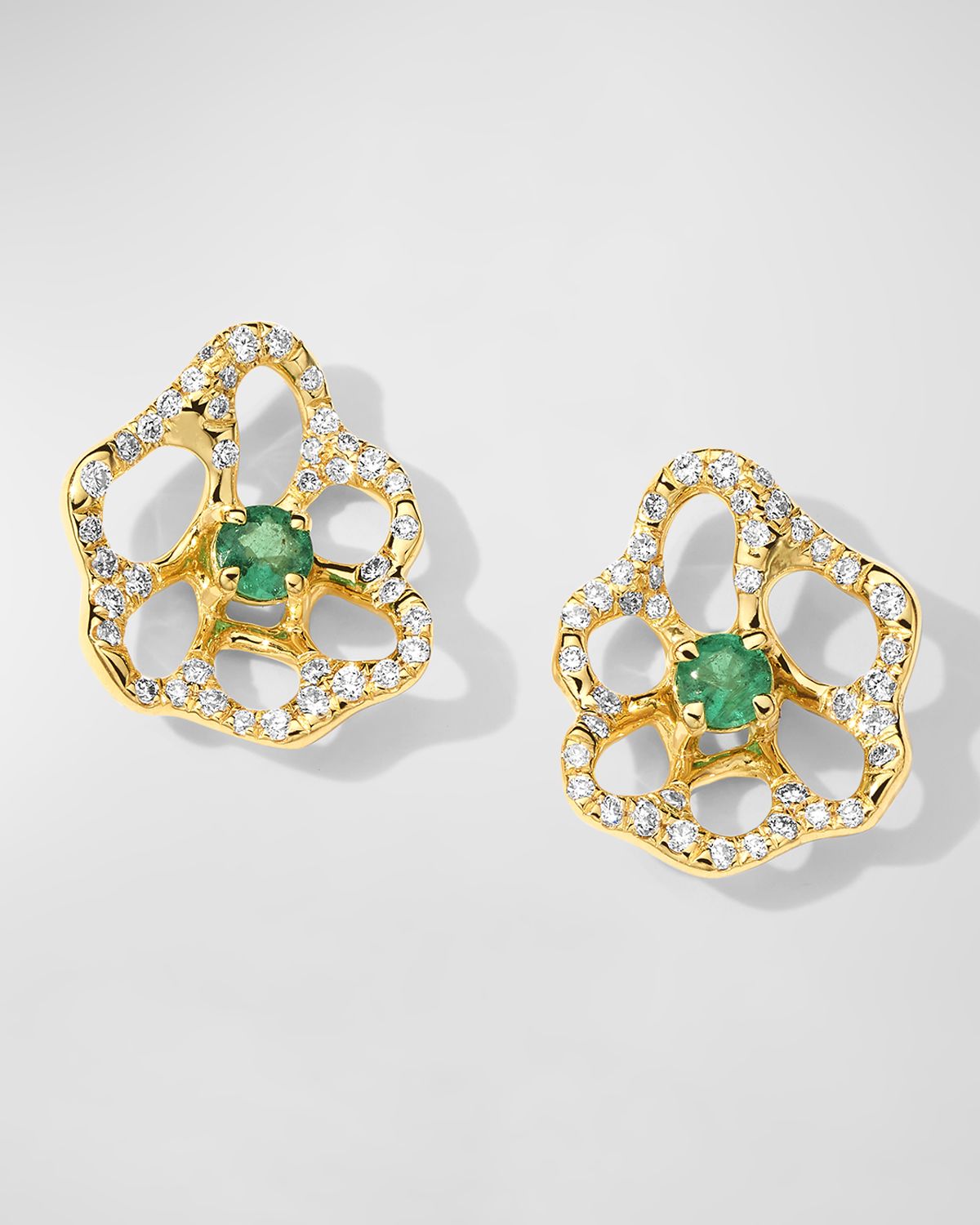 Ippolita 18K Stardust Drizzle Mini Flower Stud Earrings with Green Emerald and Diamonds