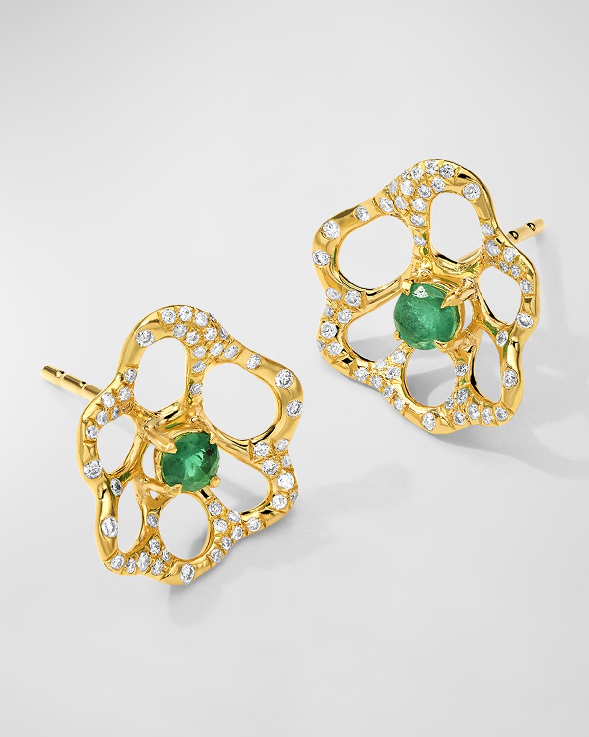 Ippolita 18K Stardust Drizzle Small Flower Stud Earrings with Green Emerald and Diamonds