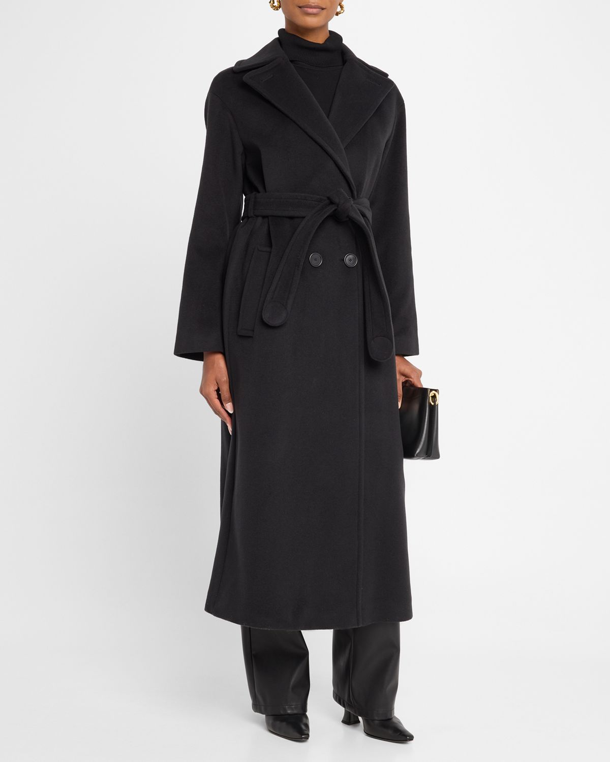 Akris punto Long Double-Breast Belted Wool-Cashmere Coat