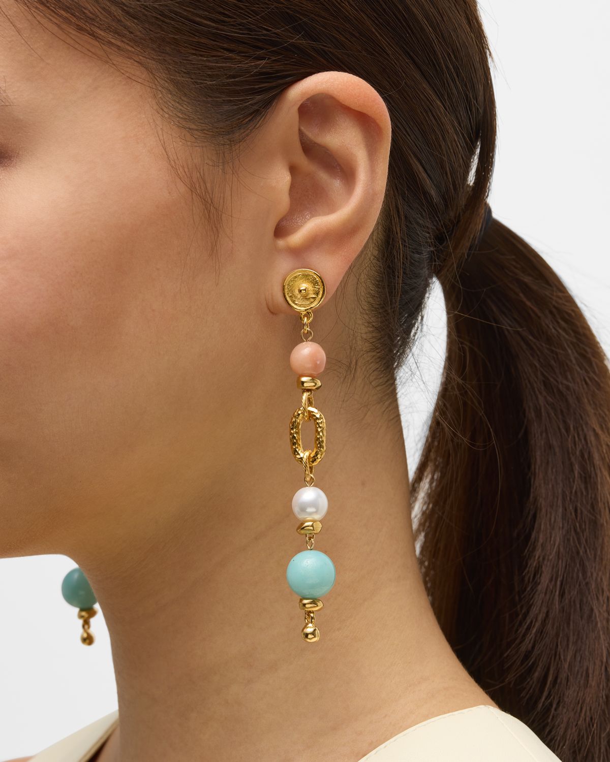 Ben-Amun Pearly, Rose Quartz and Amazonite Earrings