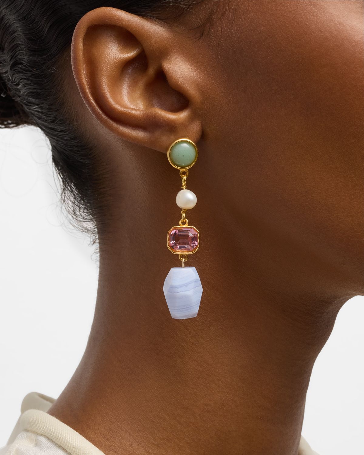 Ben-Amun 24k Electroplated Gold Mixed-Stone Drop Earrings