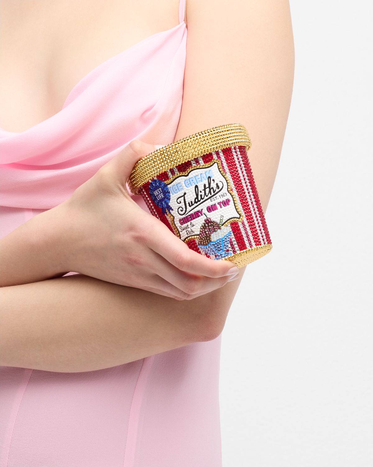 Judith Leiber Couture Judith 's Cherry on Top Ice Cream Pint Crystal Minaudiere