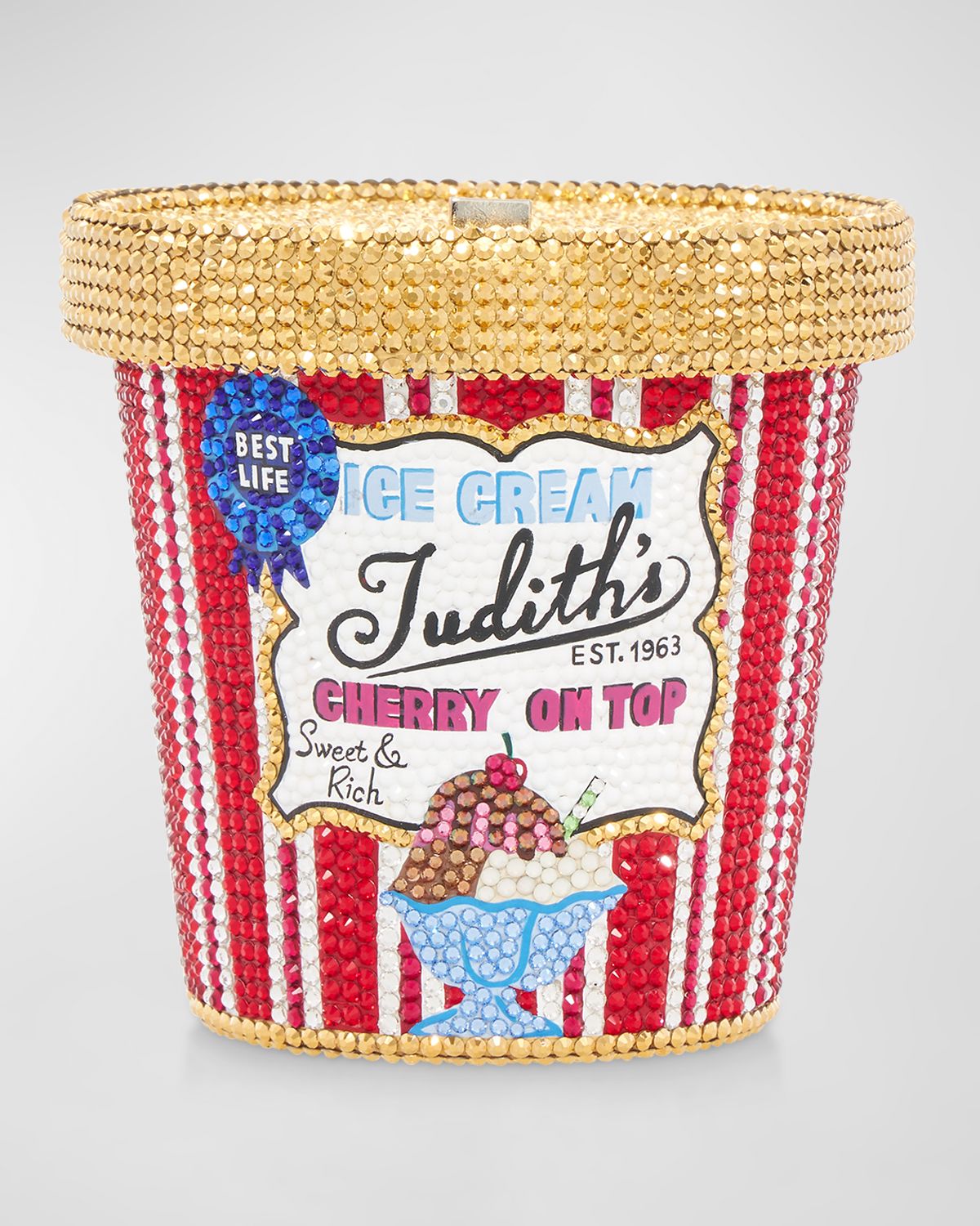 Judith Leiber Couture Judith 's Cherry on Top Ice Cream Pint Crystal Minaudiere