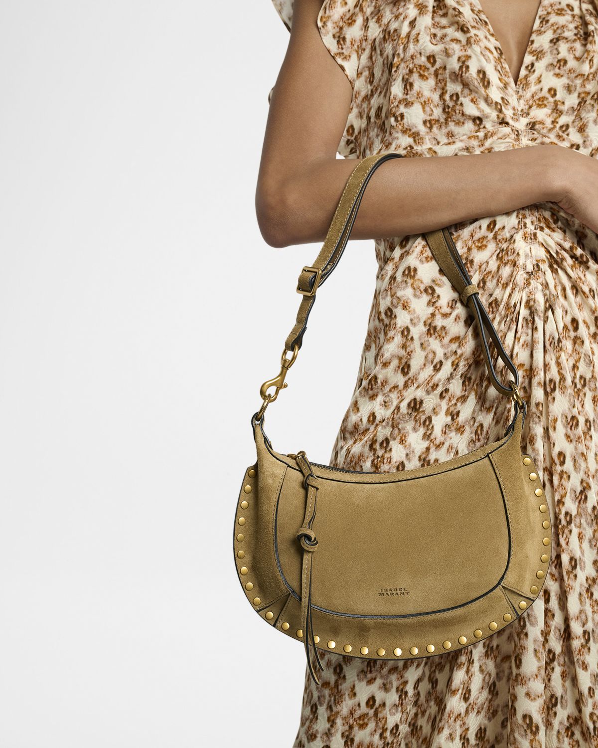 Isabel Marant Oskan Moon Studded Suede Shoulder Bag
