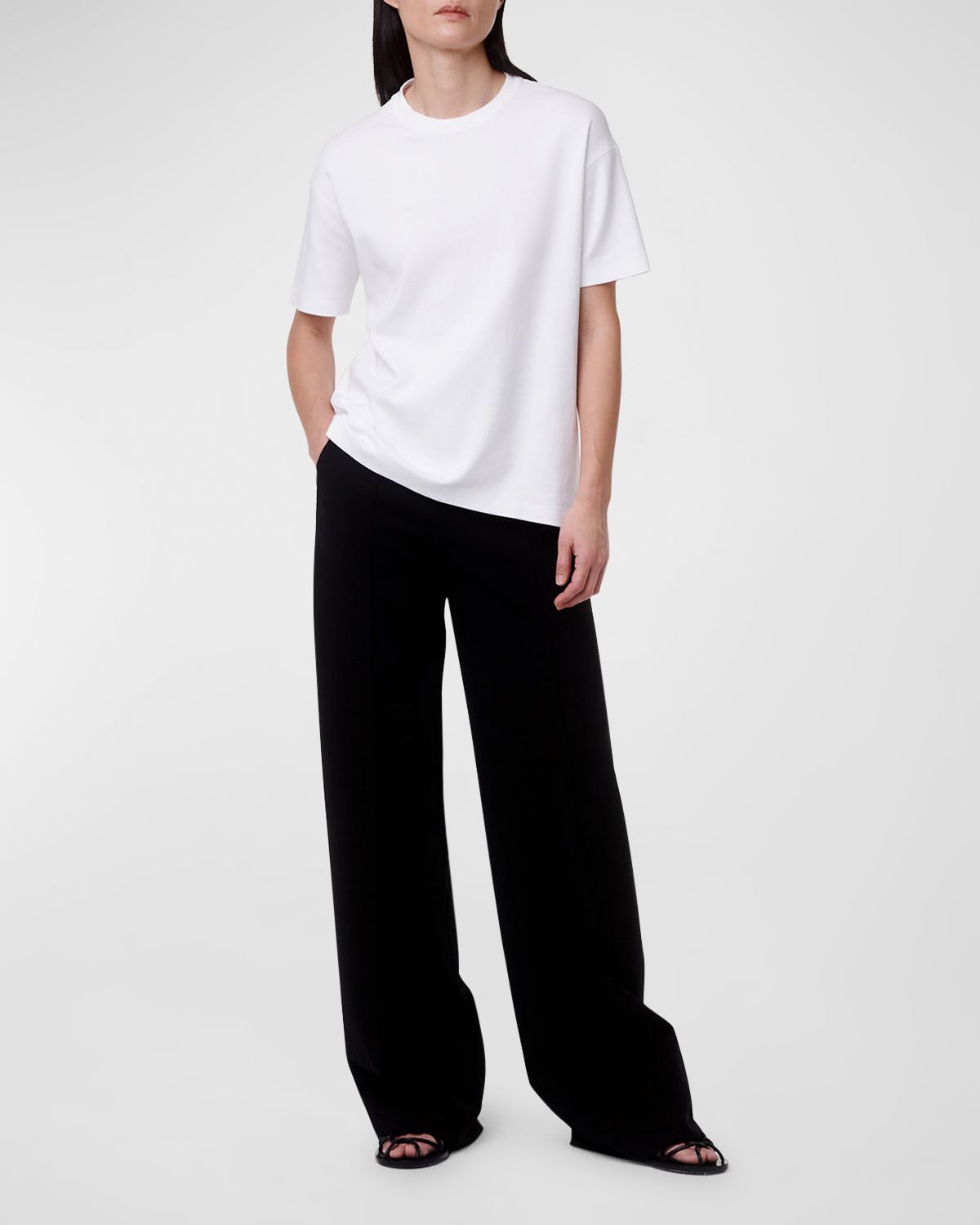 Another Tomorrow Luxe Seamed Cotton Short Sleeve T-Shirt