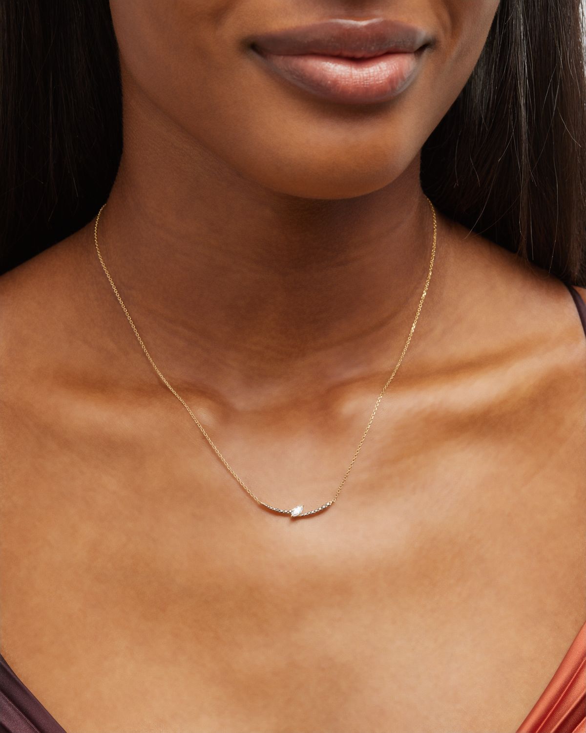 Frederic Sage 18K Yellow Gold Slanted Marquise White Diamond and Black Diamond Bolt Necklace
