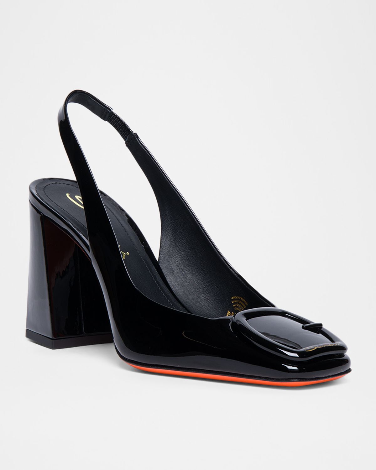 Santoni Peaches Patent Buckle Slingback Pumps