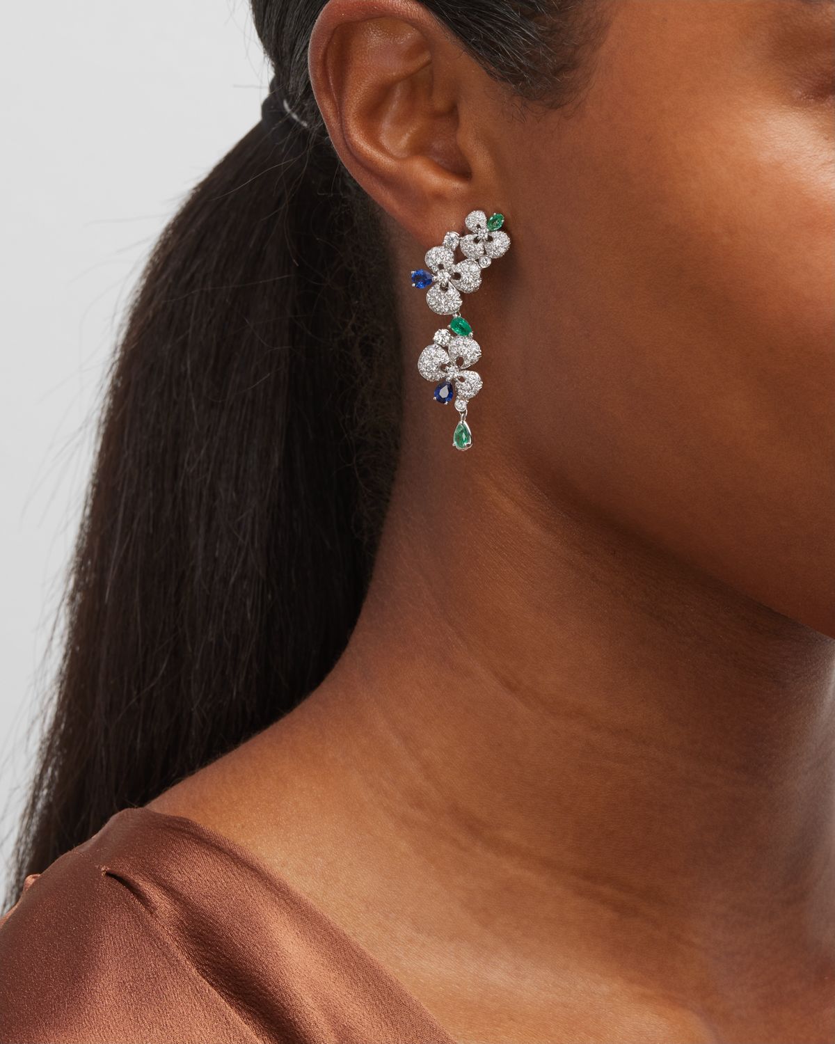 Miseno 18K White Gold Ischia Diamond, Emerald, and Sapphire Earrings